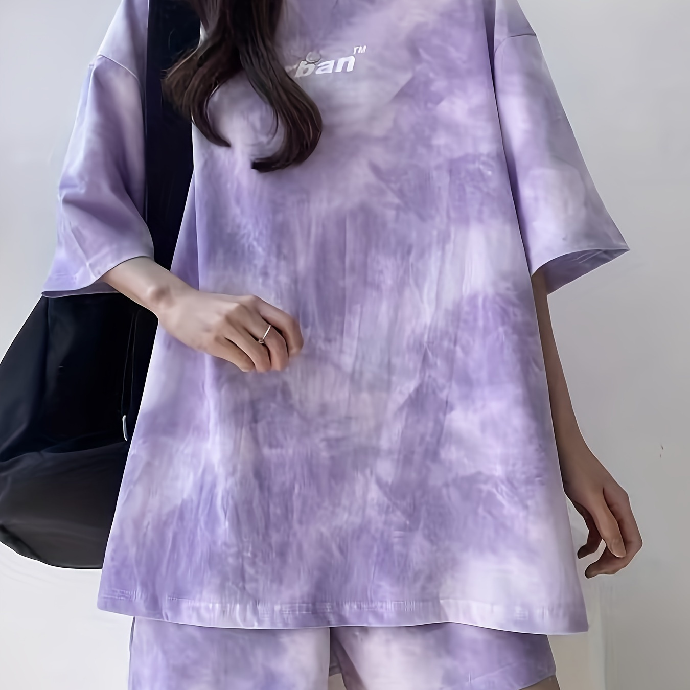 

2-piece Tie-dye & Letter Print Pajama Set For Women, Summer Short Sleeve Top And Shorts, Sporty Pajama Set