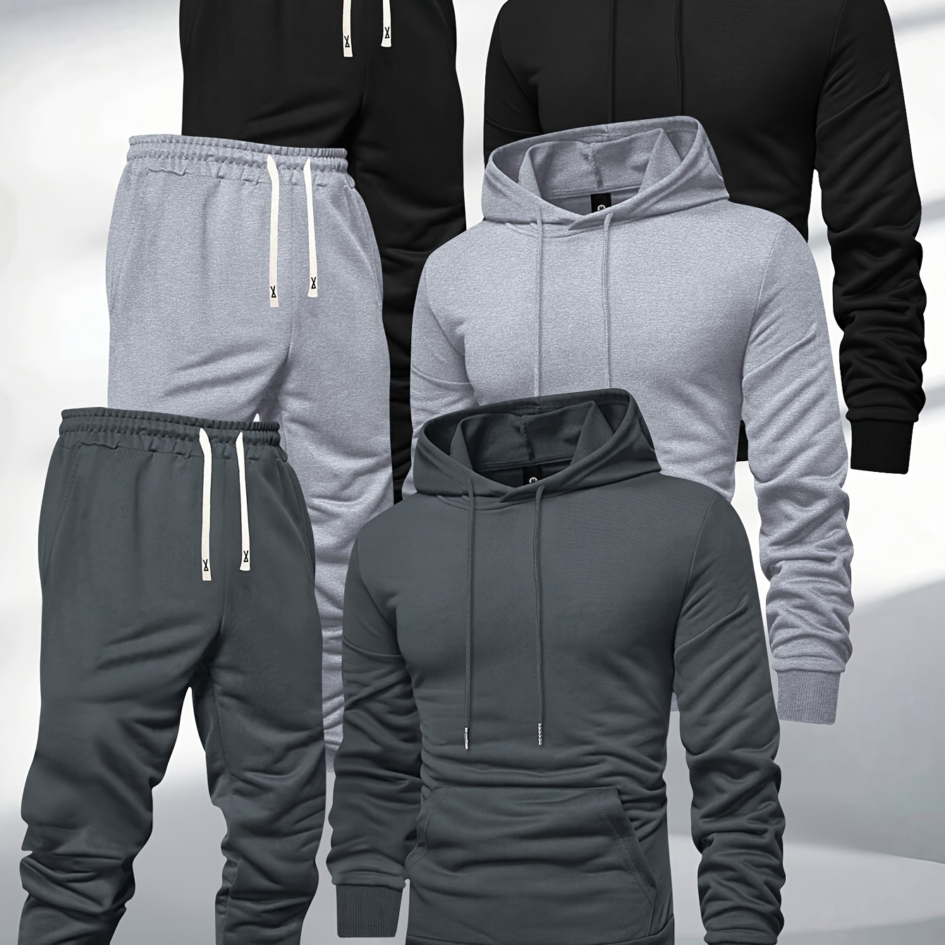 

3pcs Men's Hooded Sweatshirt And Sweatpants Set For Spring And Autumn, Featuring A Solid Color Pullover Hoodie With Regular Long Sleeves And Drawstring Waist Ribbed Cuff Pants.