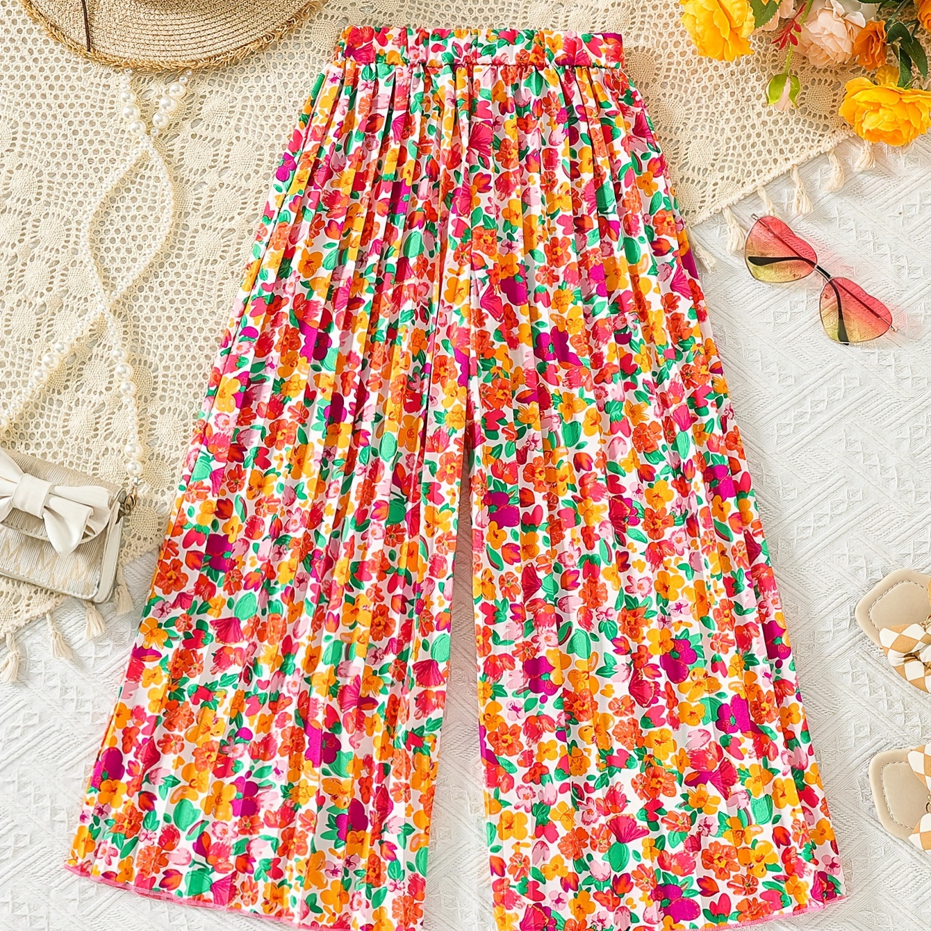 

Elegant Girls Pleated Flora Pants Casual Pants Outdoor Gift