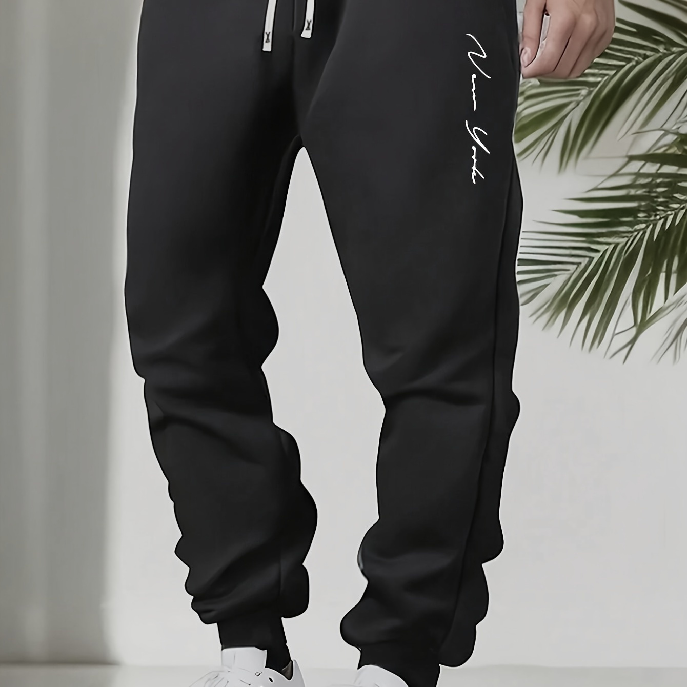 

-proof, Men's Plus Size Casual Joggers With Vertical English Print, Fleece-lined , Drawstring - Machine Washable, Polyester - Fall/winter, Plus Size