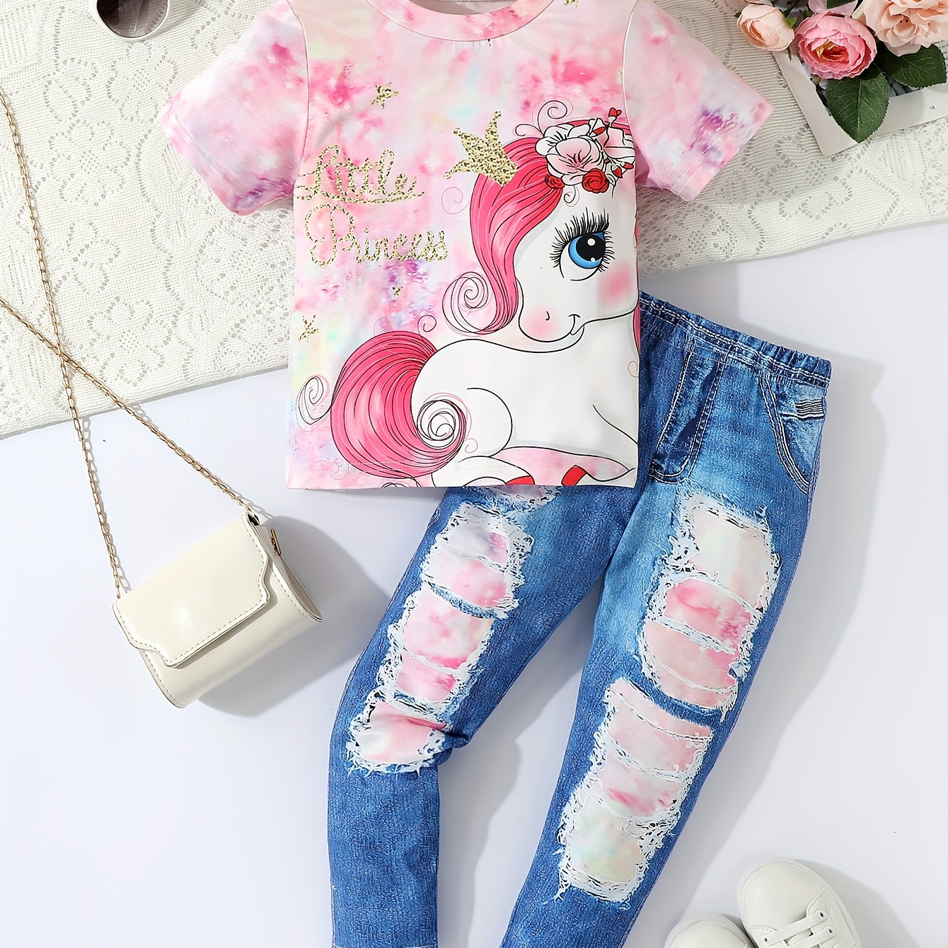 

Cute Girls 2pcs Short Sleeve Unicorn T-shirt + Legging Summer Set