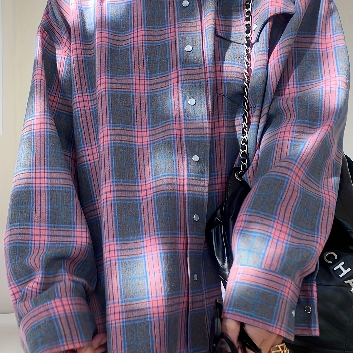 

Plaid Print Button Front Shirt, Casual Long Sleeve Flap Pockets Top For Spring & Fall, Women's Clothing