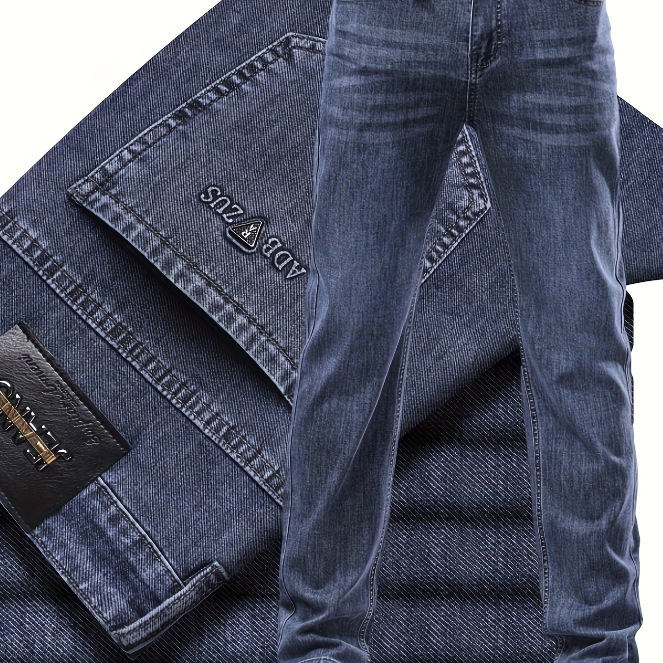 

Classic Design Cotton Blend Jeans, Men's Casual Business Straight Leg Denim Pants, Men's Straight Leg Business Trousers