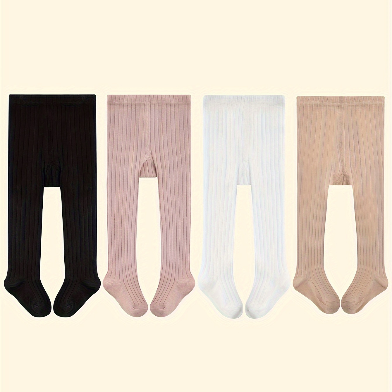 

4pcs, Baby Girl's Comfy Ribbed Leggings, Casual Plain Color Slim Fit Leggings For Spring And Fall Outdoor Play, As Gifts