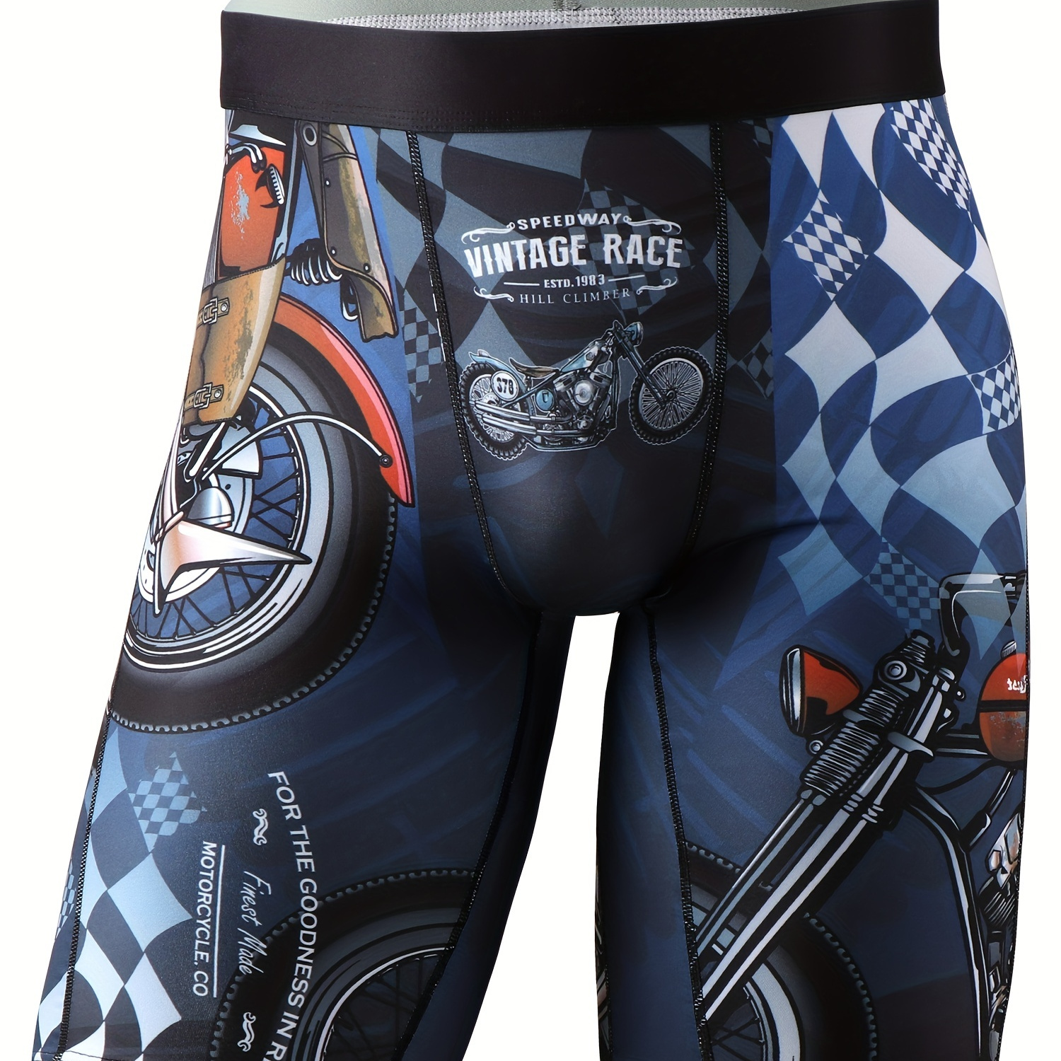 

Men's Fashion Motorcycle Print Slight Stretch Long Leg Boxer Briefs Underwear