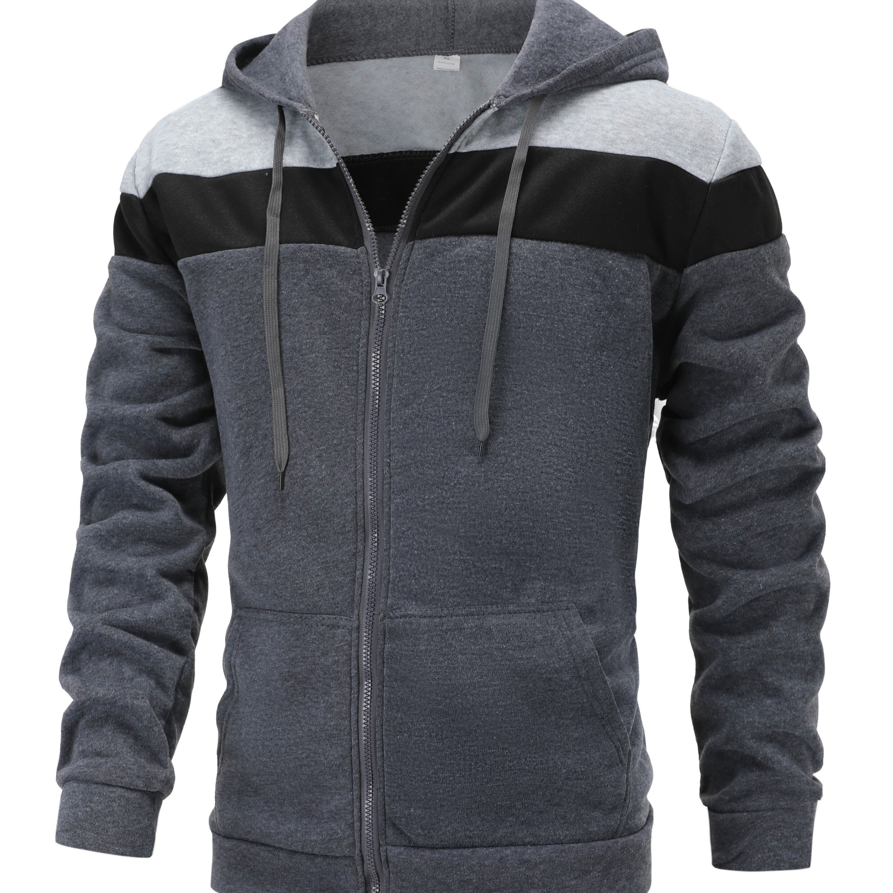 

Sweat à capuche décontracté pour homme, couleur unie, fermeture éclair, manches longues, tissu en polyester tricoté, coupe standard avec légère élasticité, 160 g/m² - Mode automne/hiver