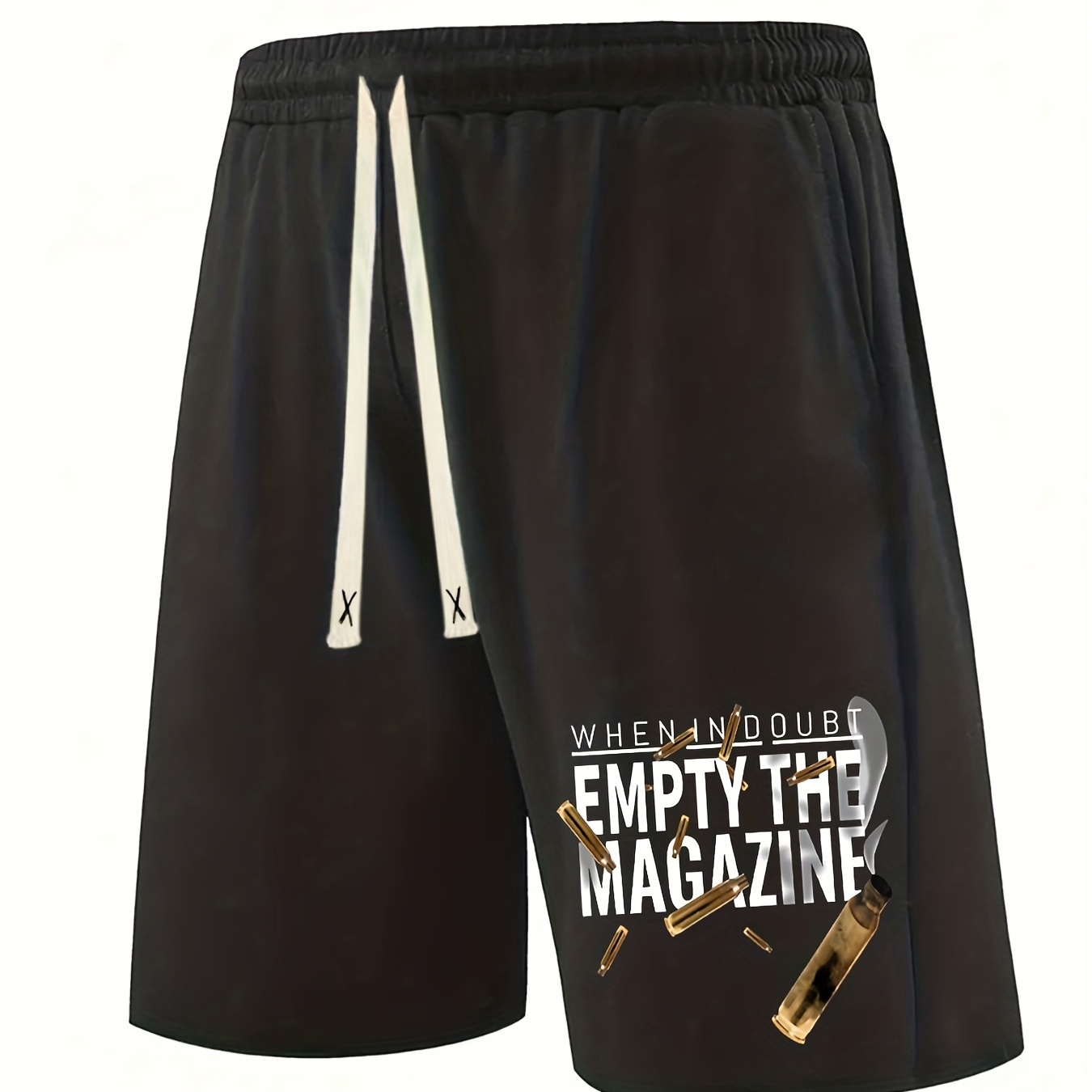 Men's Plus Size "Empty The Magazine" Graphic Print Shorts, Summer Trendy Oversized Shorts For Fitness/sports