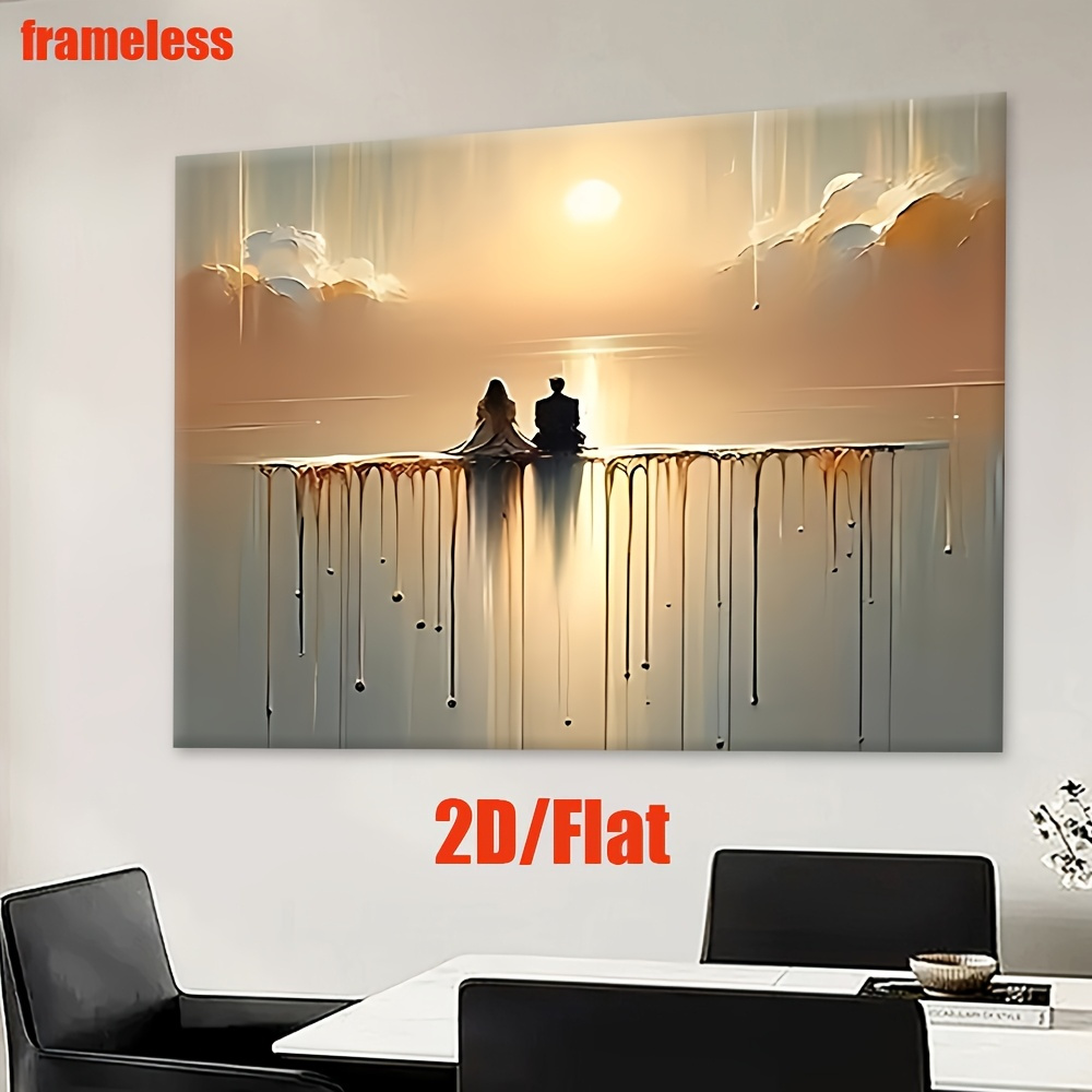 TEMU 2d Flat, 2d Flat 1pc, Frameless Canvas Painting, A For Man Sits On Top Of A And Watches The Sunset, Mixed Painting, Living Room, Office Decor,