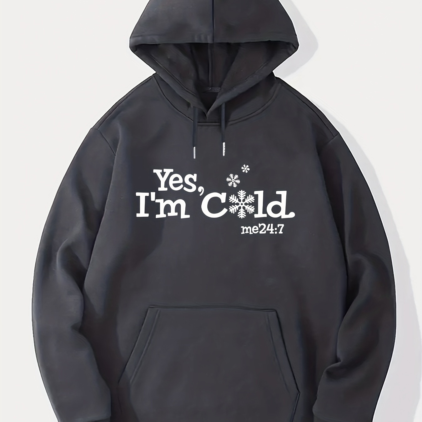 

yes, I'm Cold" Print, Hoodies For Men, Graphic Sweatshirt With Kangaroo Pocket, Comfy Loose Trendy Hooded Pullover, Mens Clothing For Fall Winter