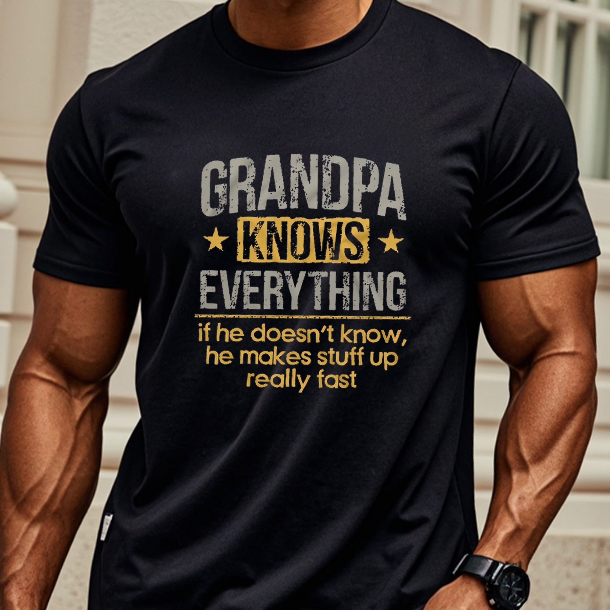 

Grandpa Knows Everything Graphic Tee For Men Black Cotton T Shirts Soft 100% Cotton Crew Neck Casual T Shirt Funny Lightweight Ultra-soft Ideal For Running Weekend Casual Breathable 4 Seasons