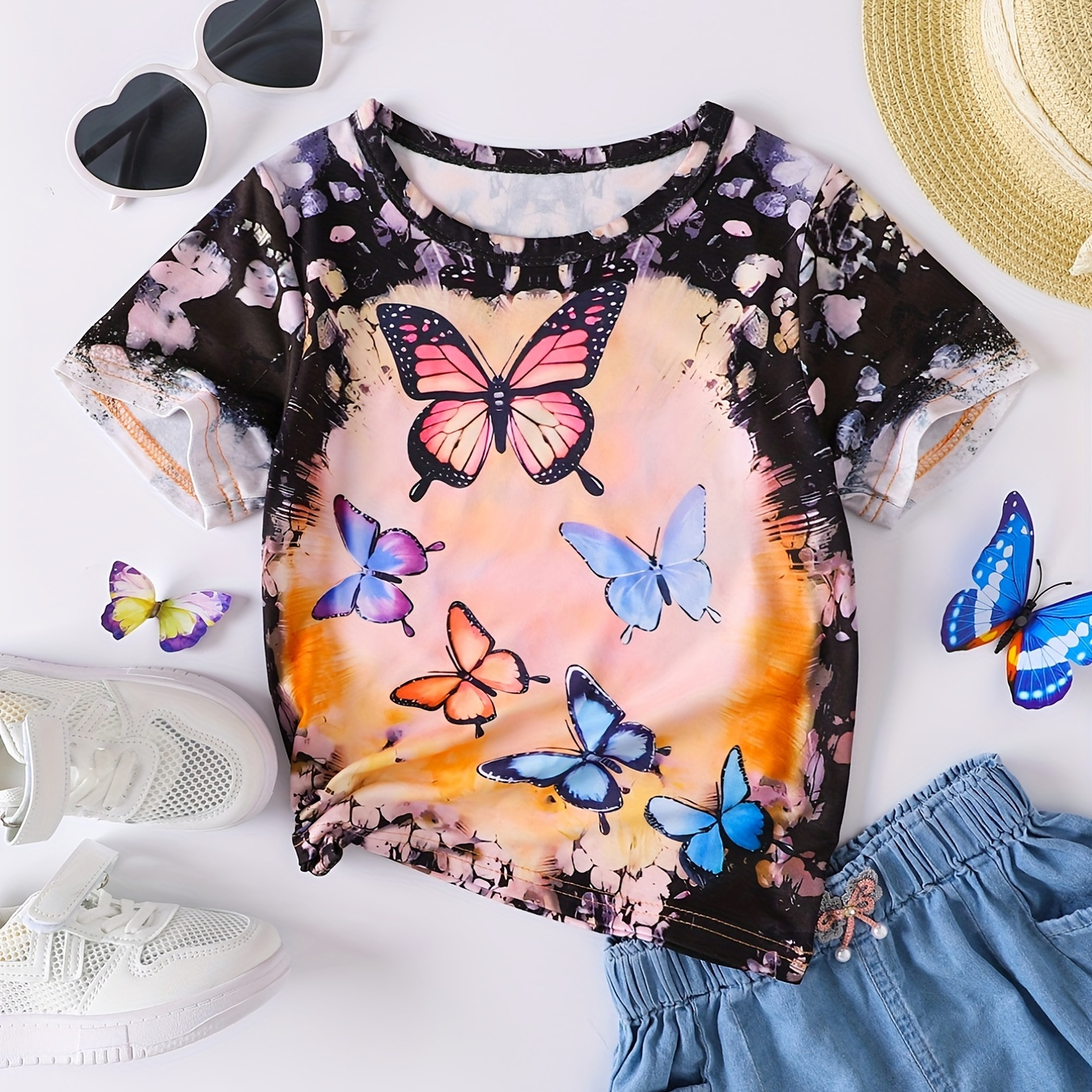 

Cute Girls Butterfly 3d Print T-shirt - Lightweight & Comfy Short Sleeve Tee For Summer