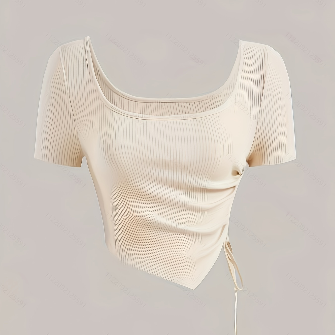 

Square Neck Drawstring Asymmetrical T-shirt, Casual Short Sleeve Crop T-shirt For Spring & Summer, Women's Clothing