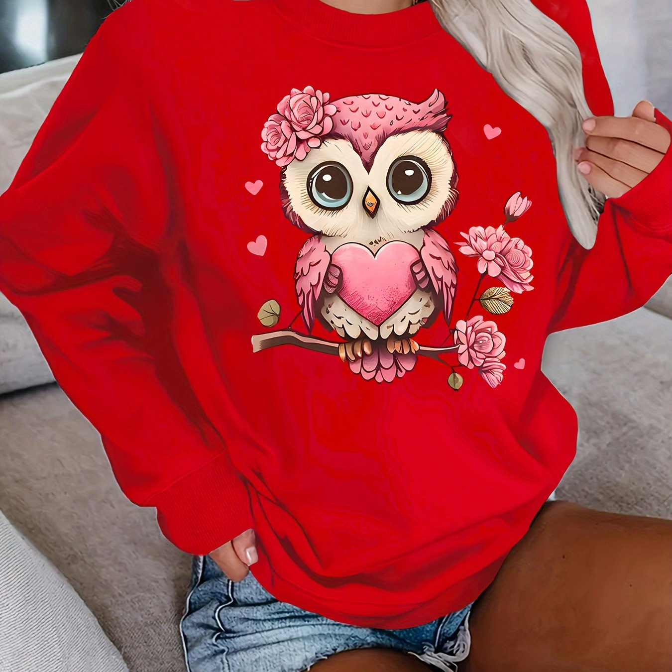 

Women's Owl Sweatshirt - Long Sleeve, Round For Fall & ,