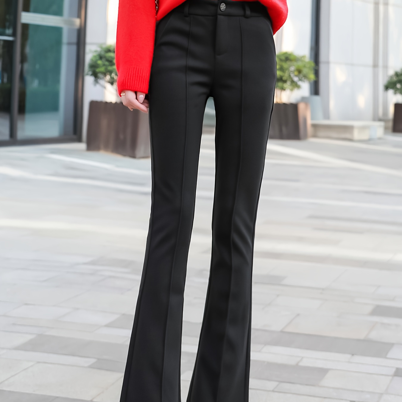 

Solid Leg Pants, Elegant Skinny High Waist Pants For Fall & Winter, Women's Clothing