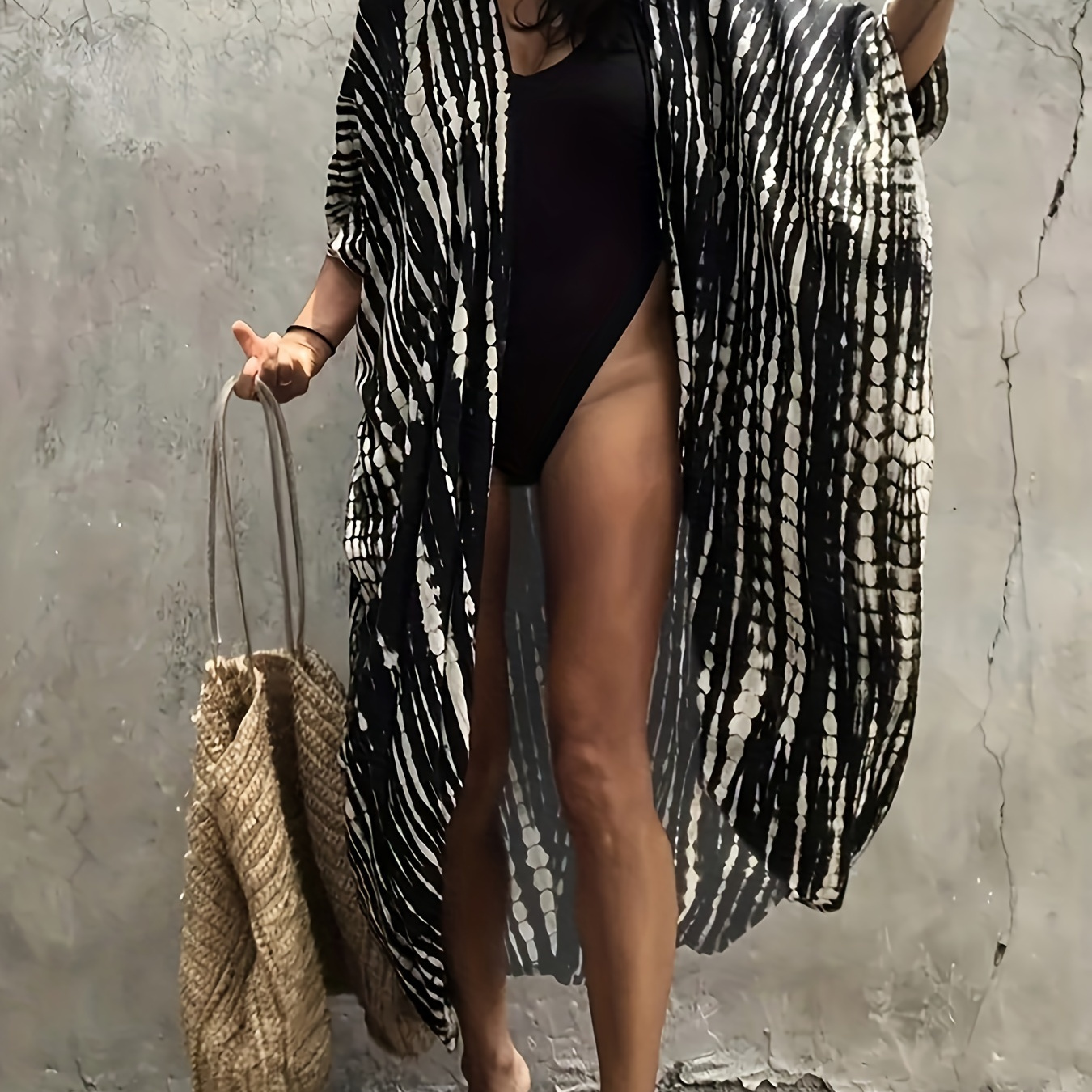 

Women's Plus Size Bohemian Cardigan Kimono, Beach Cover-up, Cotton Printed Vacation Shawl Wrap