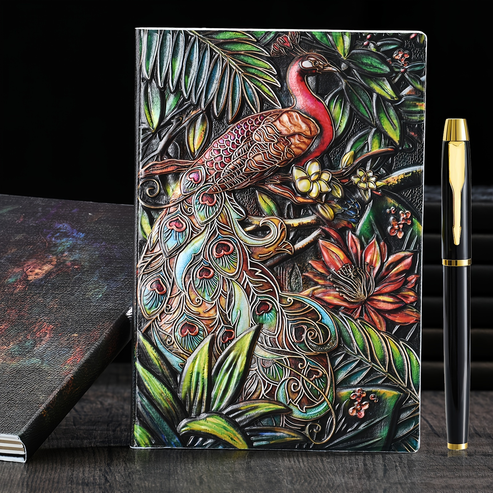 3d Embossed Peacock Journal Writing Notebook With Pen Set - Temu