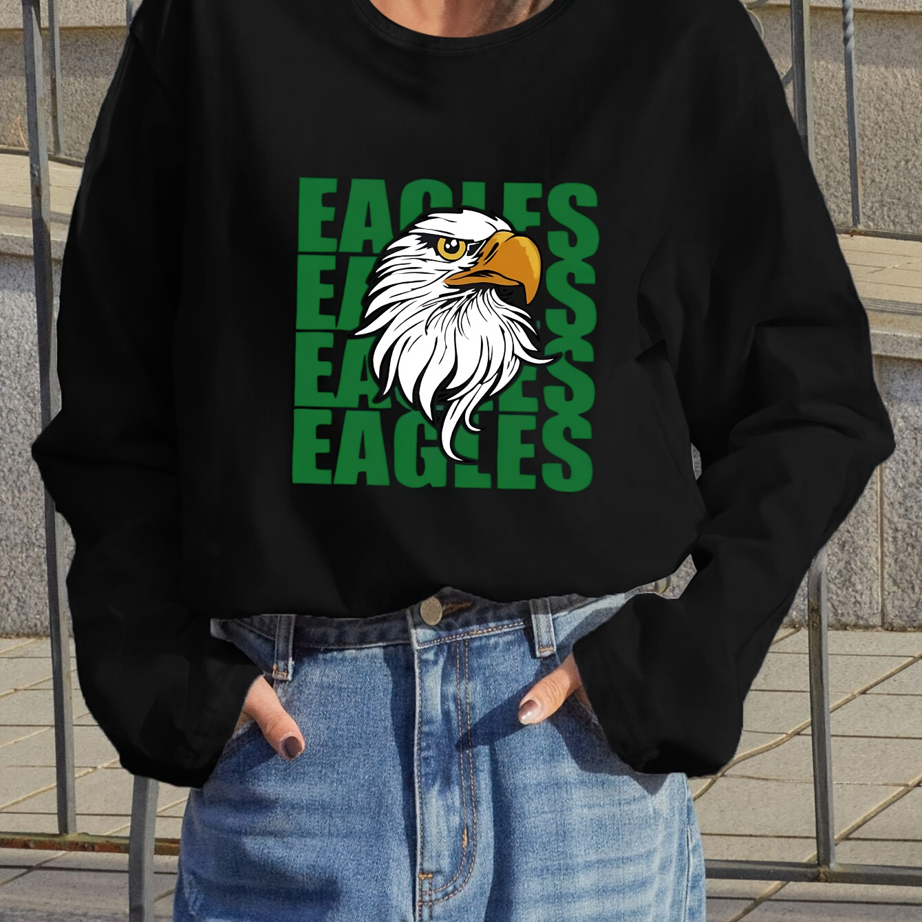 

Women's Casual Crew Neck Long Sleeve Eagle Graphic Print T-shirt | Polyester 95%, Spandex 5% Blend | Slight Stretch Knit Fabric | All-season Wear | Fashion Sports Top