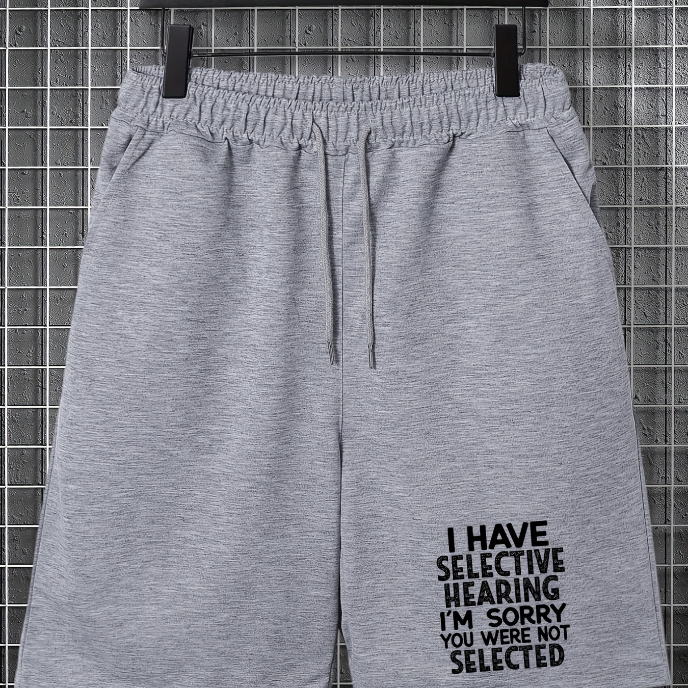 

Plus Size Casual Shorts, Men's Plus Creative Letters Print Drawstring Loose Shorts