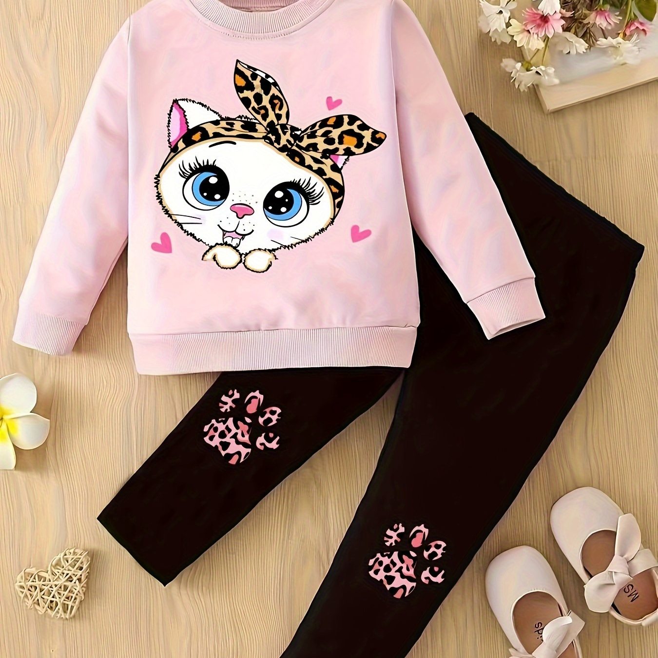 

Kids Fashion Outfit Set Sweatshirt + Trousers Long Sleeve Cute Animal Pattern Top Round Neck Casual Slim-fit Clothes For Autumn
