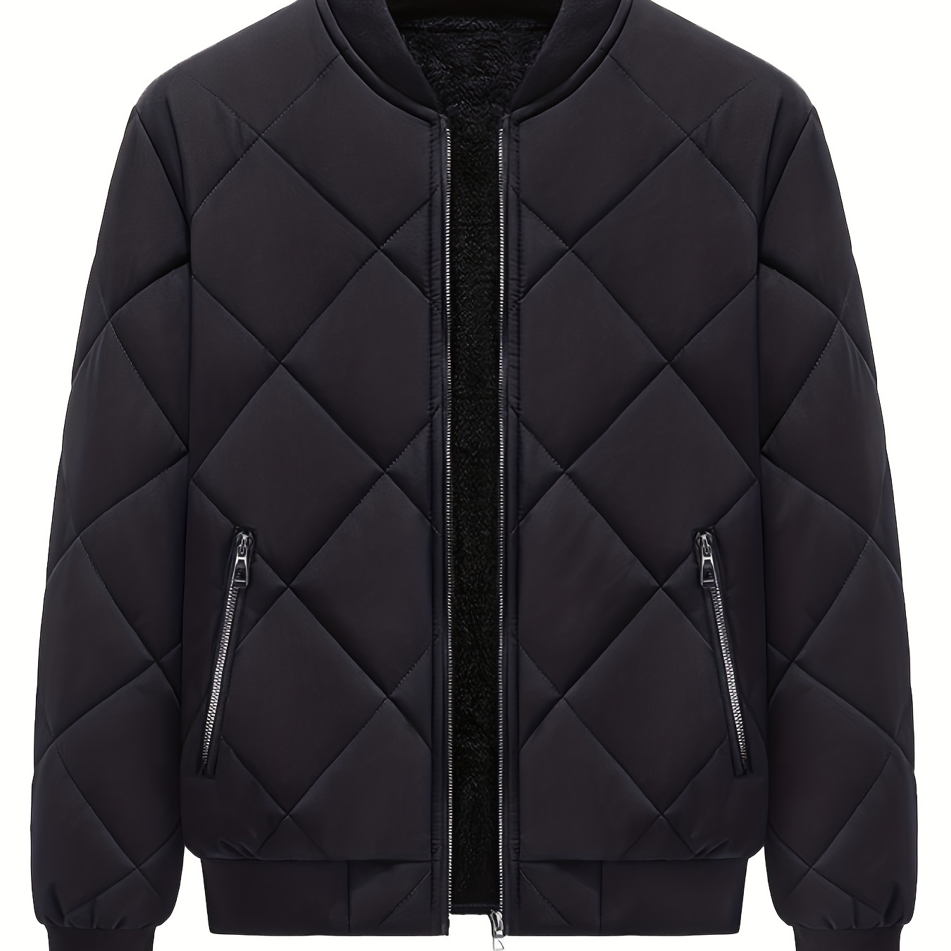 

Warm Fleece Thickened Jacket, Men's Casual Baseball Collar Zip Up Quilted Jacket For Fall Winter