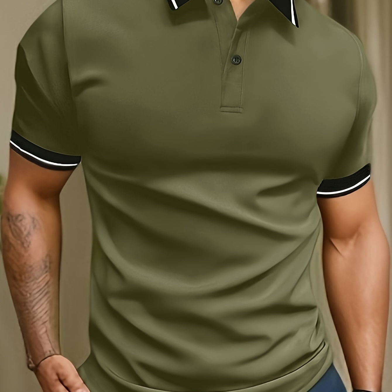 

Men's Trendy Color Block Short Sleeve Button Up Lapel Shirt For Summer Daily, Perfect For Golf & Tennis Outdoor Sports, Stylish Collared Top