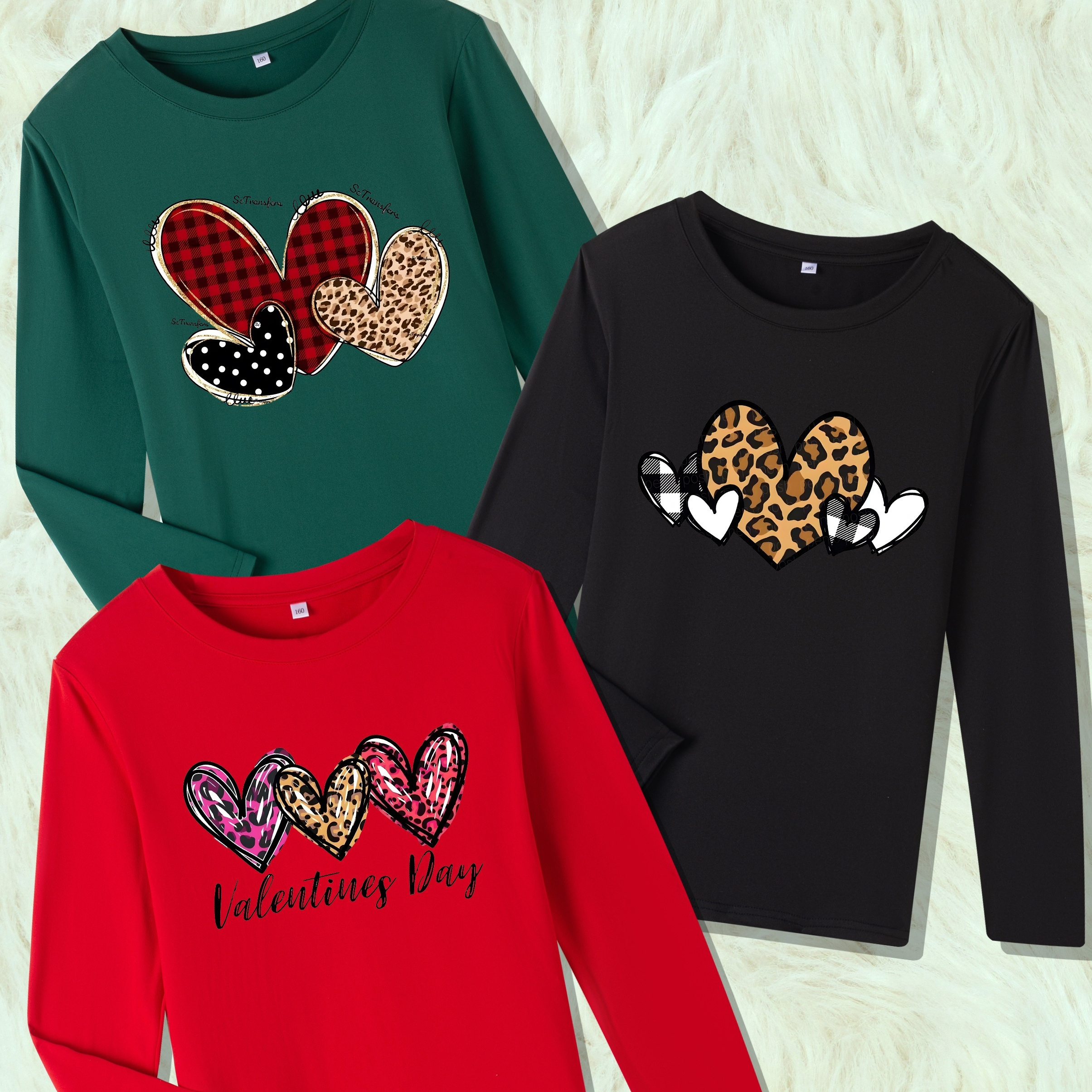 

3pcs ' Graphic T-shirts Set, Long Sleeve T-