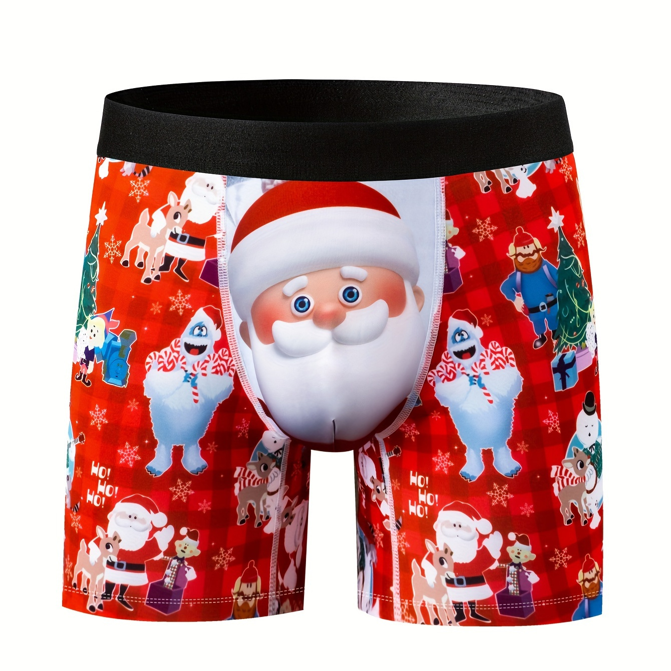 

Men's Festive Christmas Boxer Briefs - 3d Santa & Snowman Print, Breathable Polyester , Machine Washable