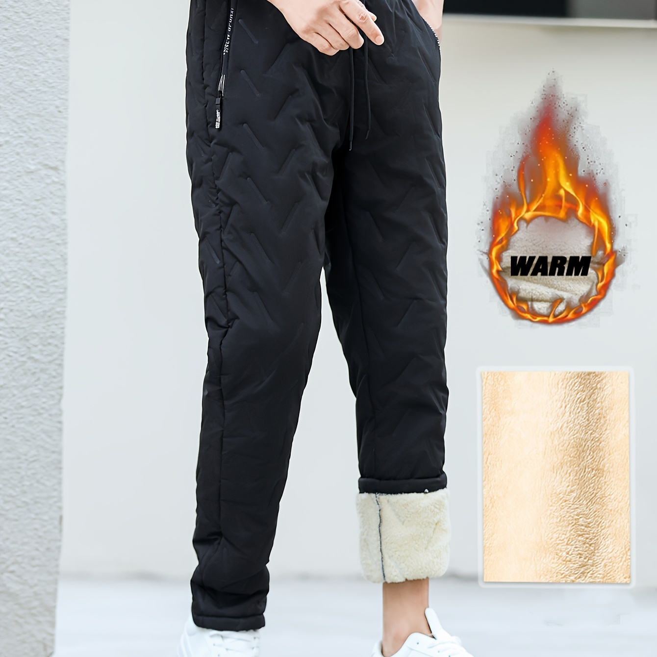 

Men's Winter Thickened Sherpa Fleece Pants, Casual Sports Trousers, Polyester 100% Solid Color, Non-stretch Fabric, Regular Fit, Woven, 250g/m² - Fall/winter Essential