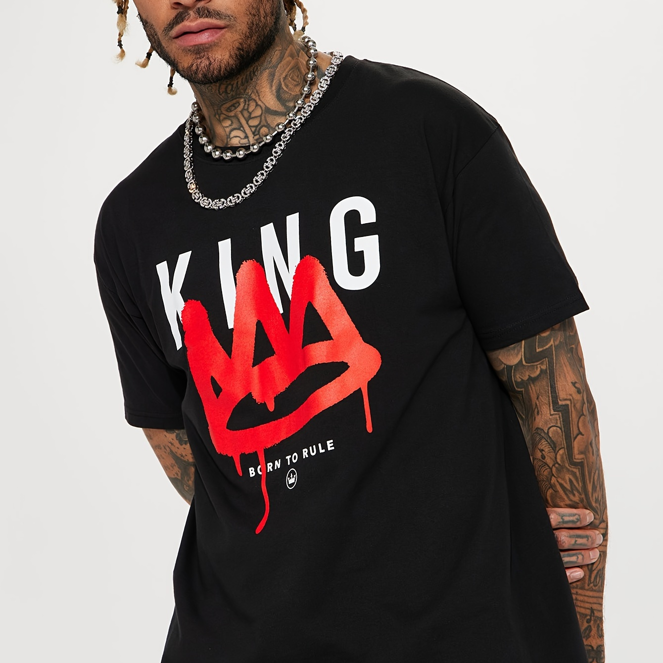 

Men's "king" Graphic Tee - 100% Cotton, Casual Crew Neck T-shirt With Print, Short Sleeves, Machine Washable - Ideal For & Casual