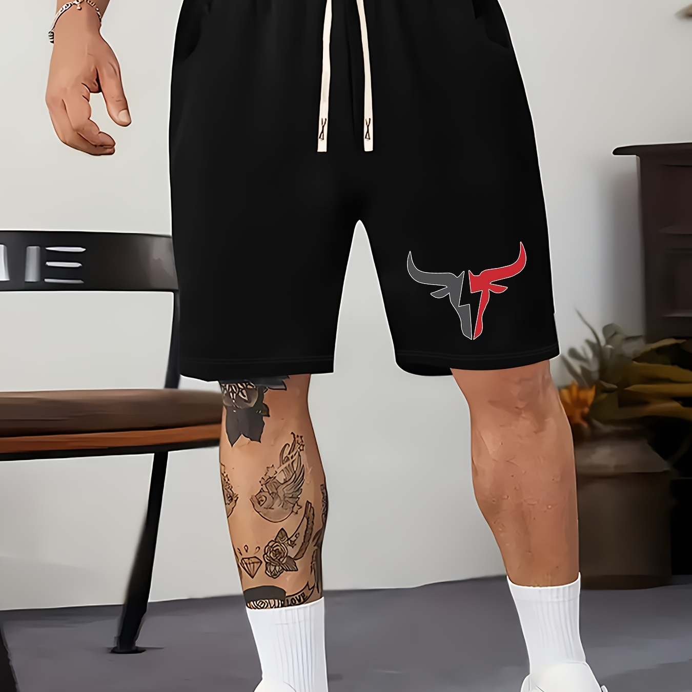 

Men' Print Drawstring Shorts - Casual Summer Wear With Pockets, Breathable Polyester , Machine Washable