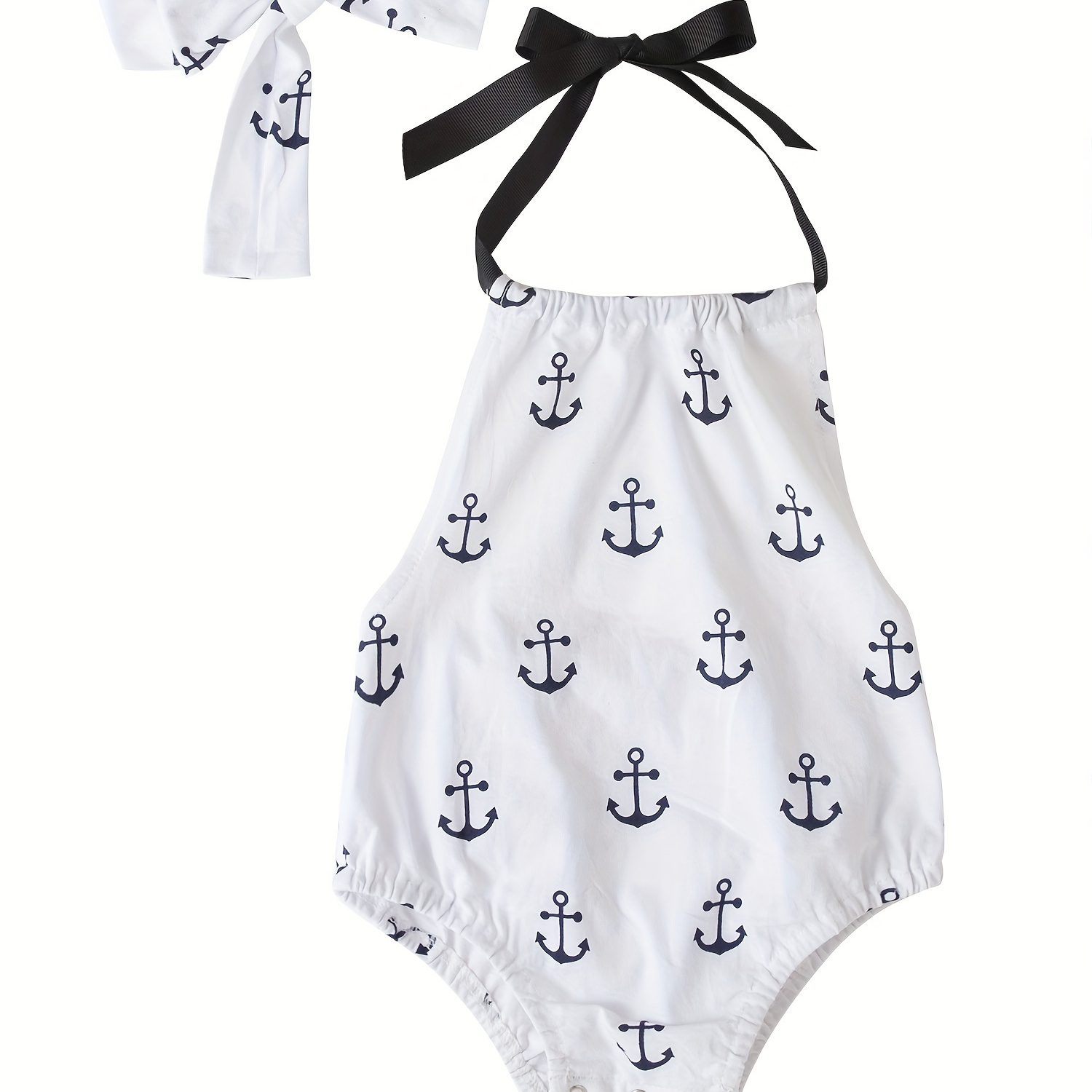 

Summer Girl Baby Boat Anchor Printed Triangle Jumpsuit