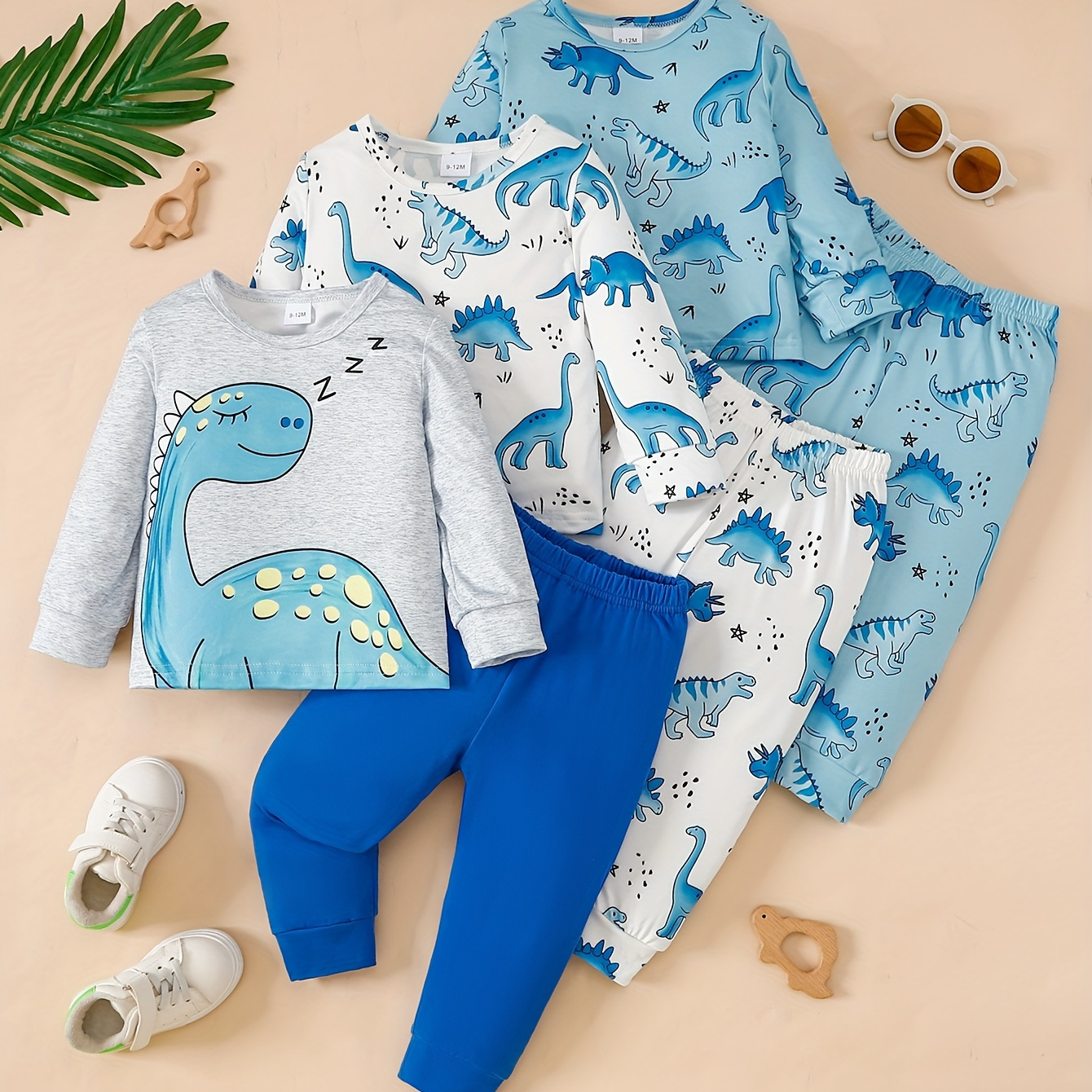 

3sets Baby's Cartoon Dinosaur Pattern Long Sleeve T-shirt & Casual Pants, Toddler & Infant Boy's Clothing Set