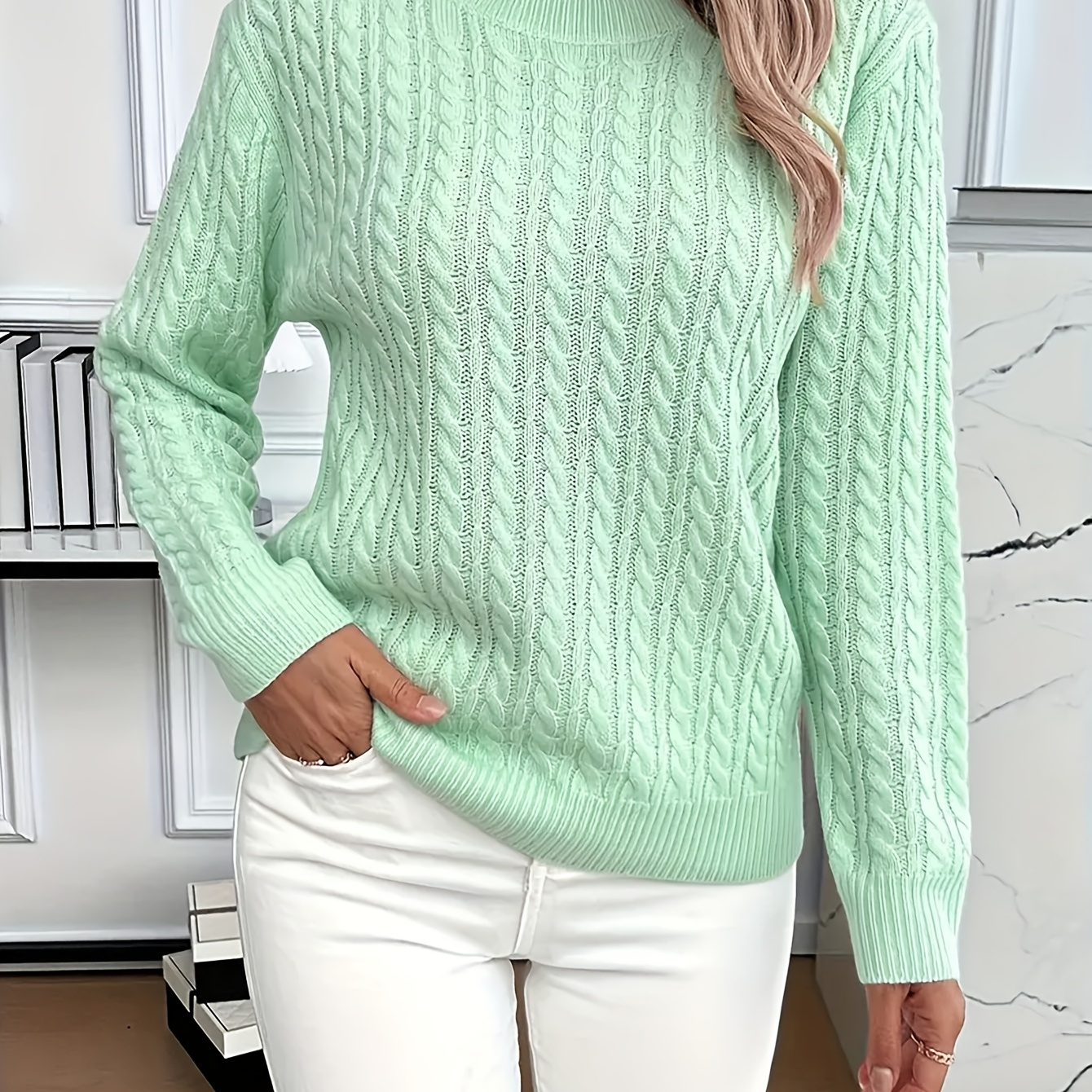 

Targeted Round Neck Sweater Spring And Autumn Casual Solid Color Long Sleeve Sweater Women's Clothing