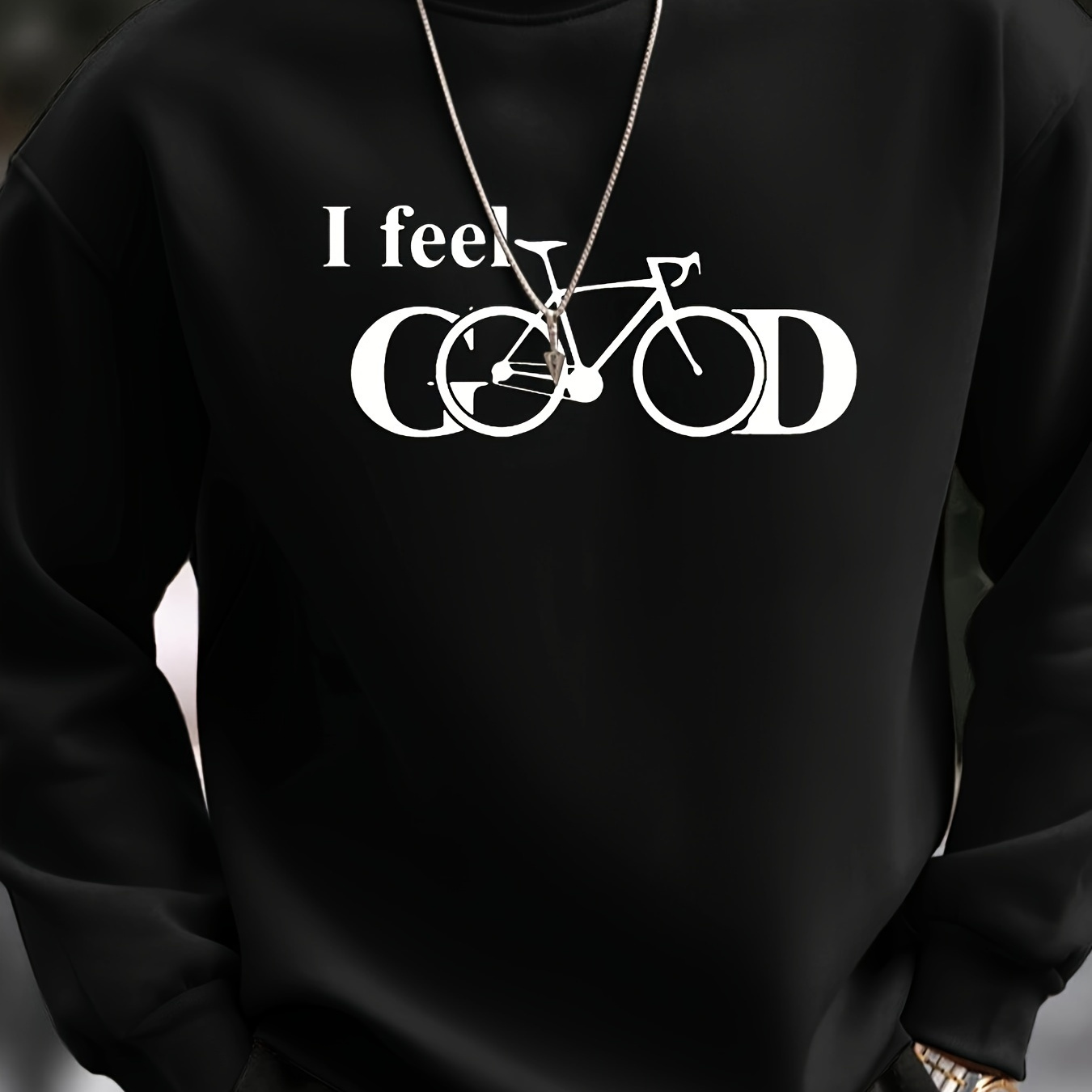 

Bike Print Fashionable Men's Casual Long Sleeve Crew Neck Pullover Sweatshirt, Suitable For Outdoor Sports, For Autumn Spring, Can Be Paired With Necklace, As Gifts