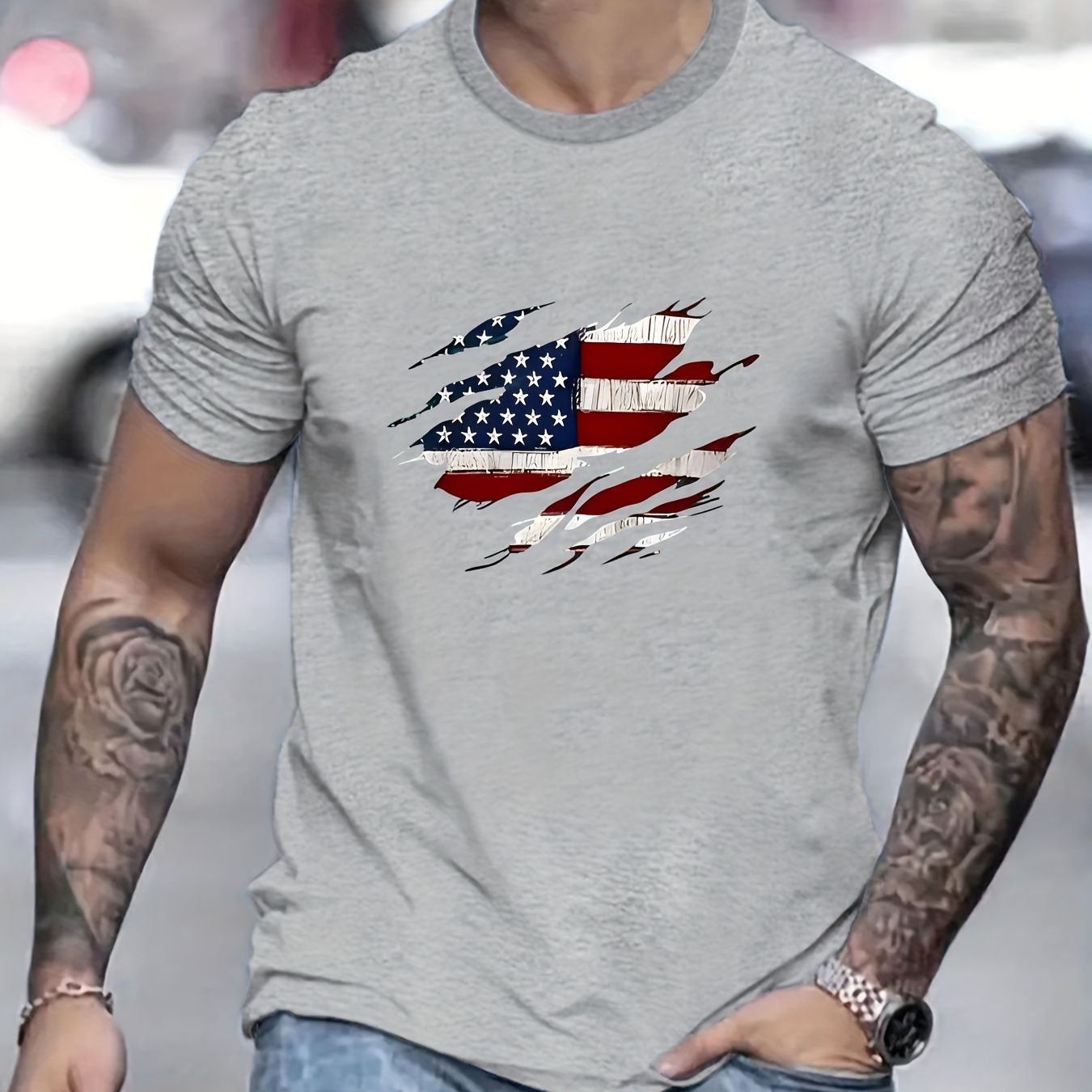 

Us Flag Print T Shirt, Tees For Men, Casual Short Sleeve T-shirt For Summer