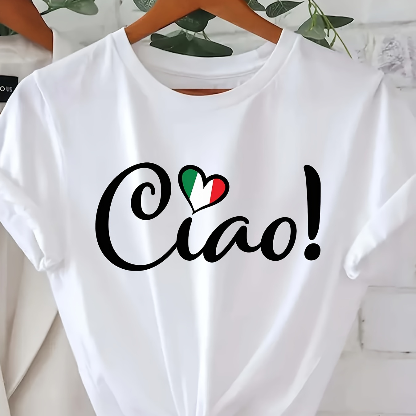 

T-shirt imprimé avec des lettres Ciao, haut décontracté à manches courtes et col rond pour l'été et le printemps, vêtements pour femmes