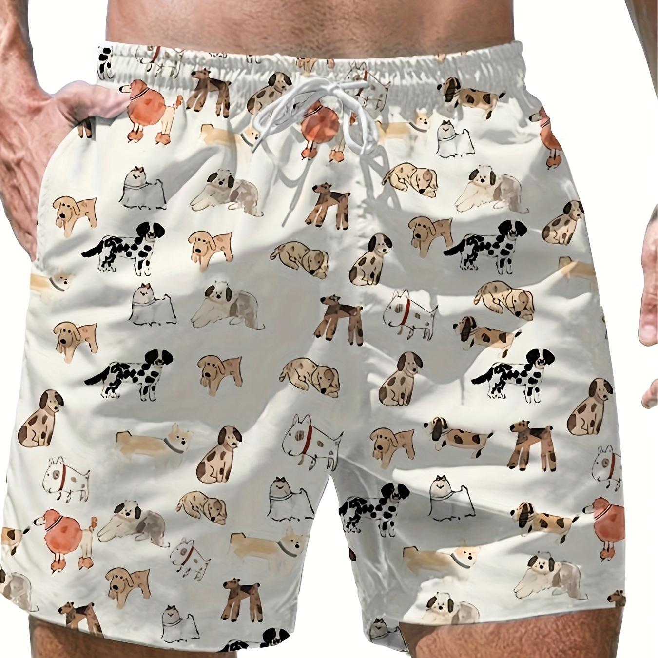 

Men's Cartoon Cute Dog Pattern Shorts With Drawstrings, Casual Sports Shorts For Summer Daily Outdoor Streetwear