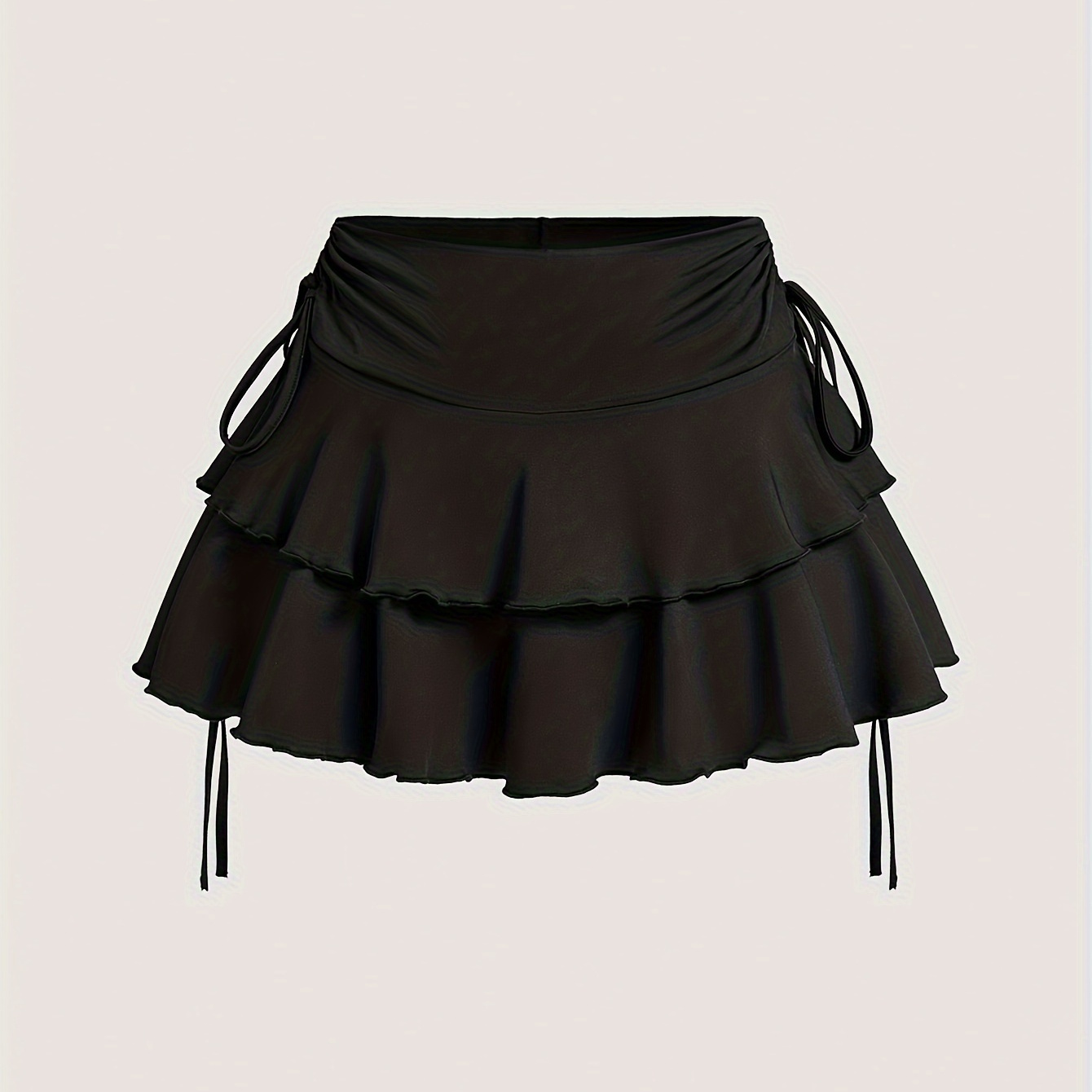 

Layered Ruffle Hem A-line Skirt, Stylish Solid Color Skirt For Spring & Summer, Women's Clothing