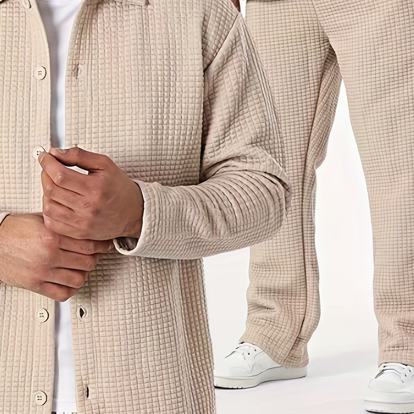 

Men's Casual Outdoor Solid Color Long Sleeve Shirt & Pants Set - Machine Washable, Polyester , Fall/winter