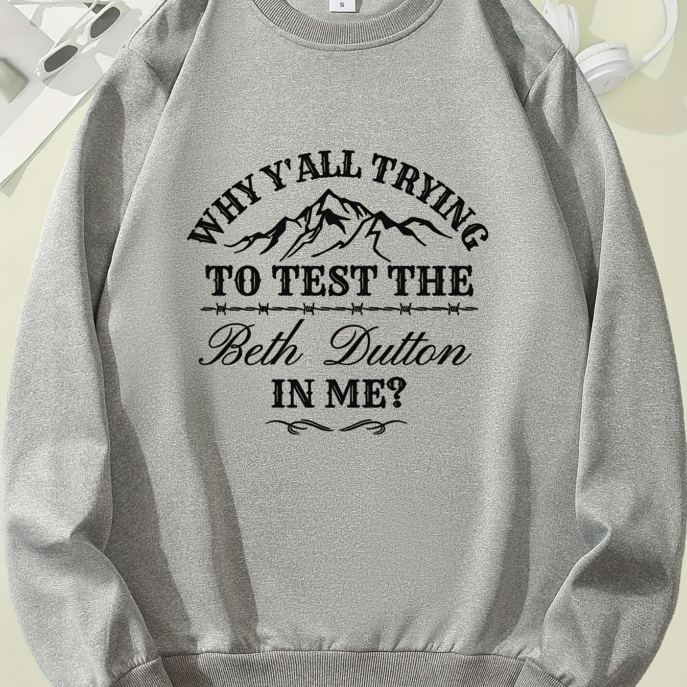 

Why Trying To Test The Beth Print Sweatshirt, Crew Neck Casual Sweatshirt For Fall & Spring, Women's Clothing