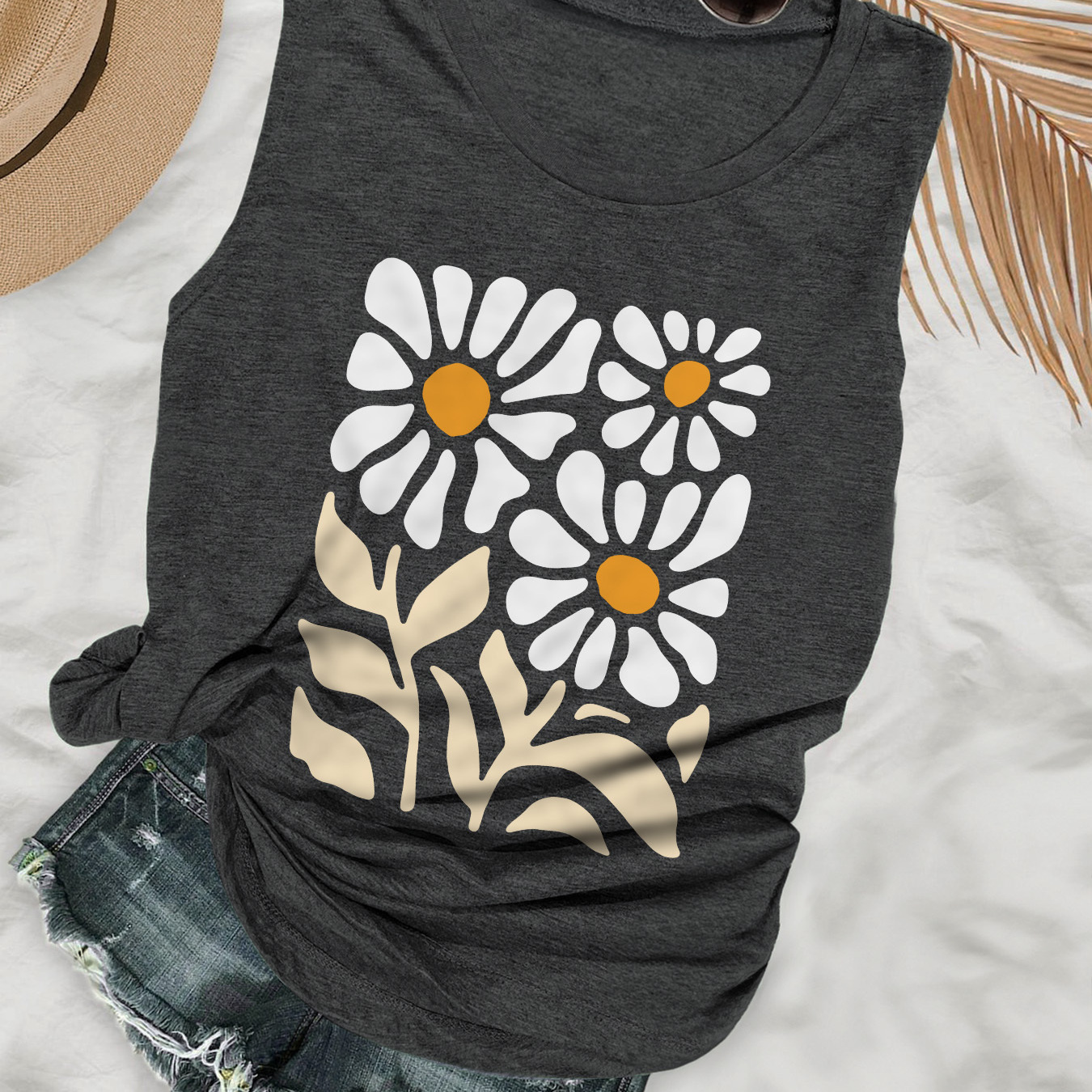 

Floral Print Tank Top, Sleeveless Casual Top For Summer & Spring, Women's Clothing