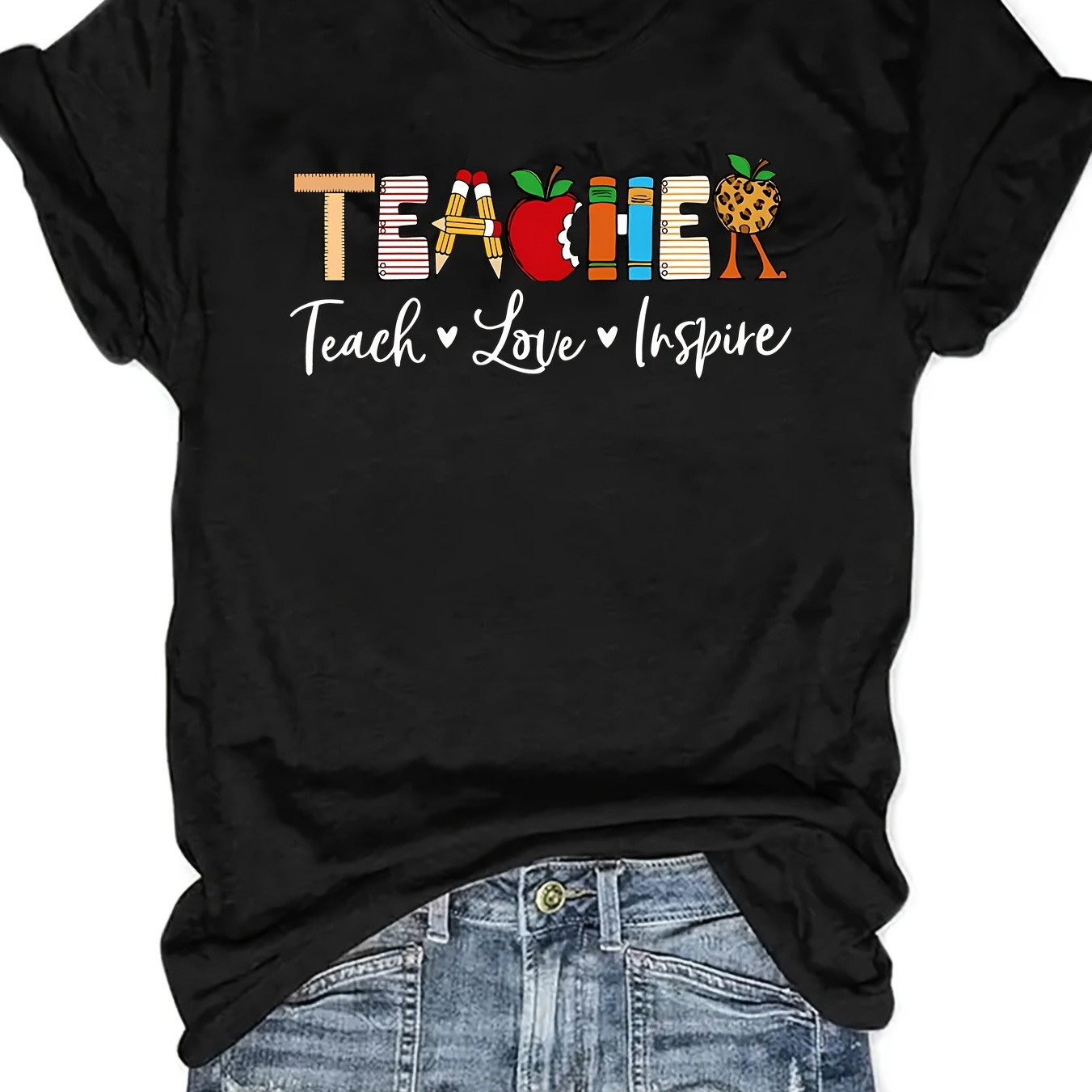 

Letter Print Crew Neck T-shirt, Casual Short Sleeve T-shirt For Spring & Summer, Women's Clothing