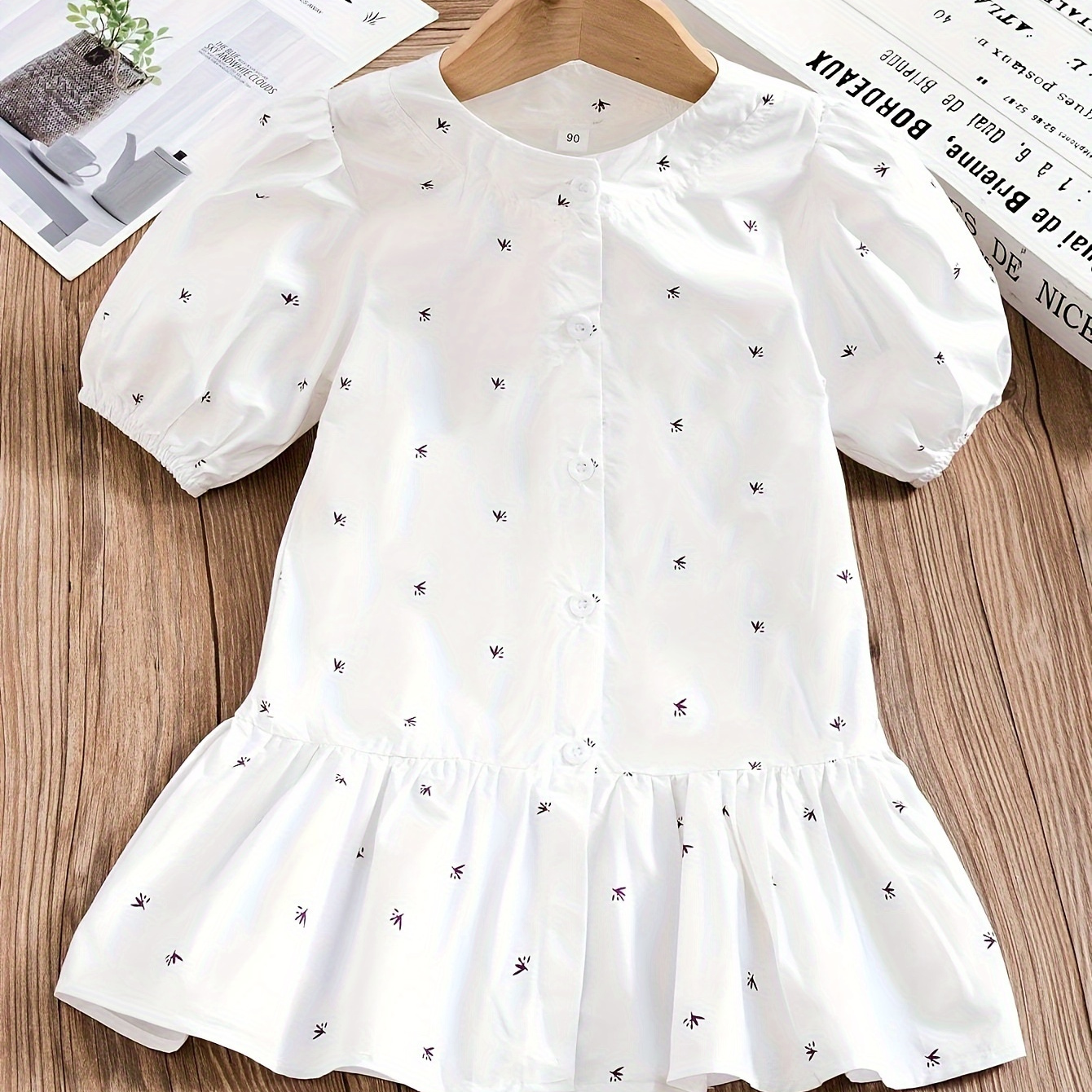

Girl's, Ditsy Floral Print Short Sleeve Casual A-line Ruffle Dress For Holiday Summer