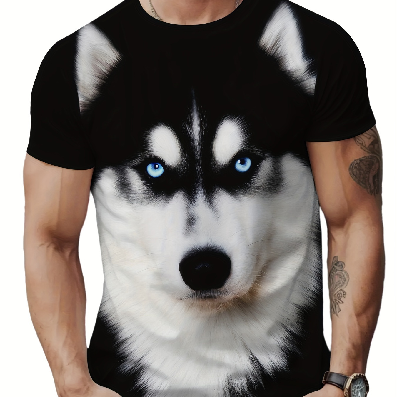 

Funny Dog Print Men's Crew Neck Fashionable Short Sleeve Sports T-shirt, Comfortable And Versatile, For Summer And Spring, Athletic Style, Comfort Fit T-shirt, As Gifts