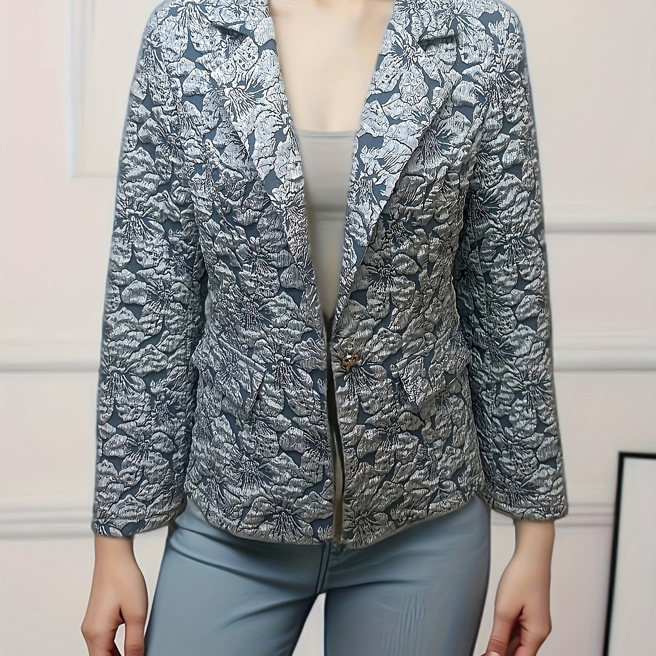 

Blazer Élégant pour Femme - Manches Longues, Bouton Unique, Polyester, Lavable en Machine - pour /Hiver