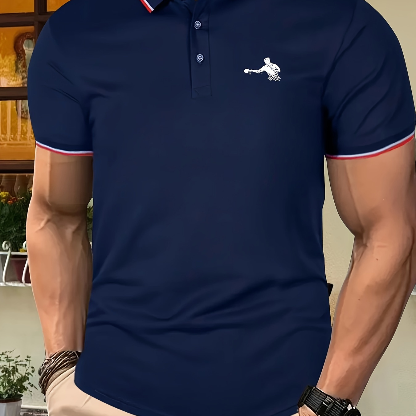 

Jouez au ping-pong avec un petit motif imprimé sur un t-shirt de golf à manches courtes pour homme, un haut confortable et décontracté pour l'entraînement au tennis.