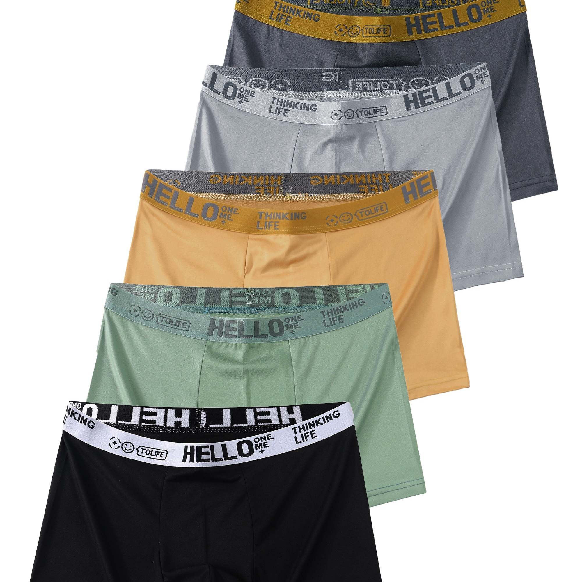 

5 Pairs Of Men's Casual Elastic Boxer Shorts - Breathable And Comfortable, Perfect For Spring/summer Sports - Available In Black, Grey, Olive, And Green