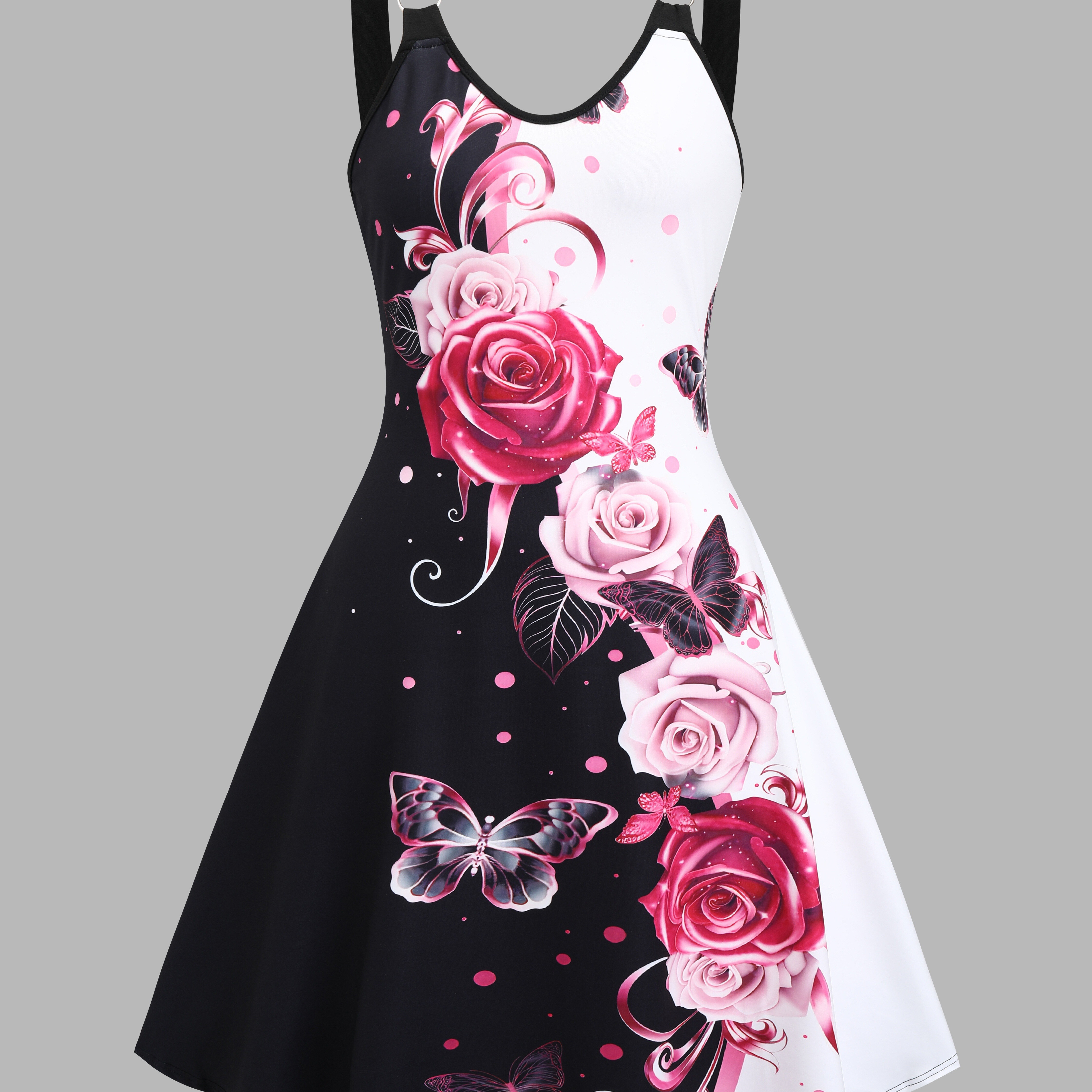 

Women's Floral V-neck Sleeveless Dress, 100% Polyester Knit Fabric, Print, Strapless Vest Dress, 180g/m² Weight