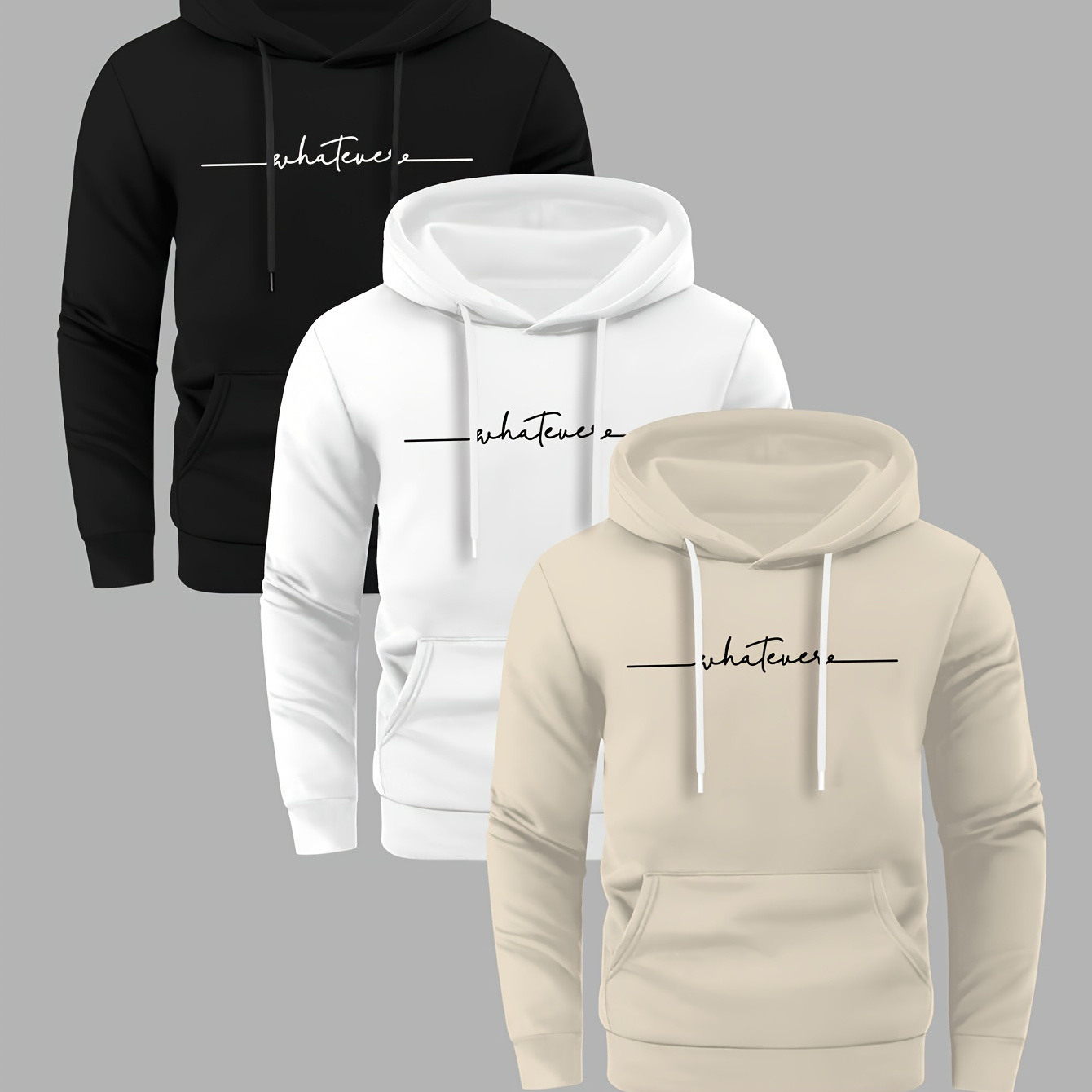 

Men's 3pcs Casual Hoodie Set With Creative Letter Print - Soft, Comfortable Knit Pullovers For Fall/winter