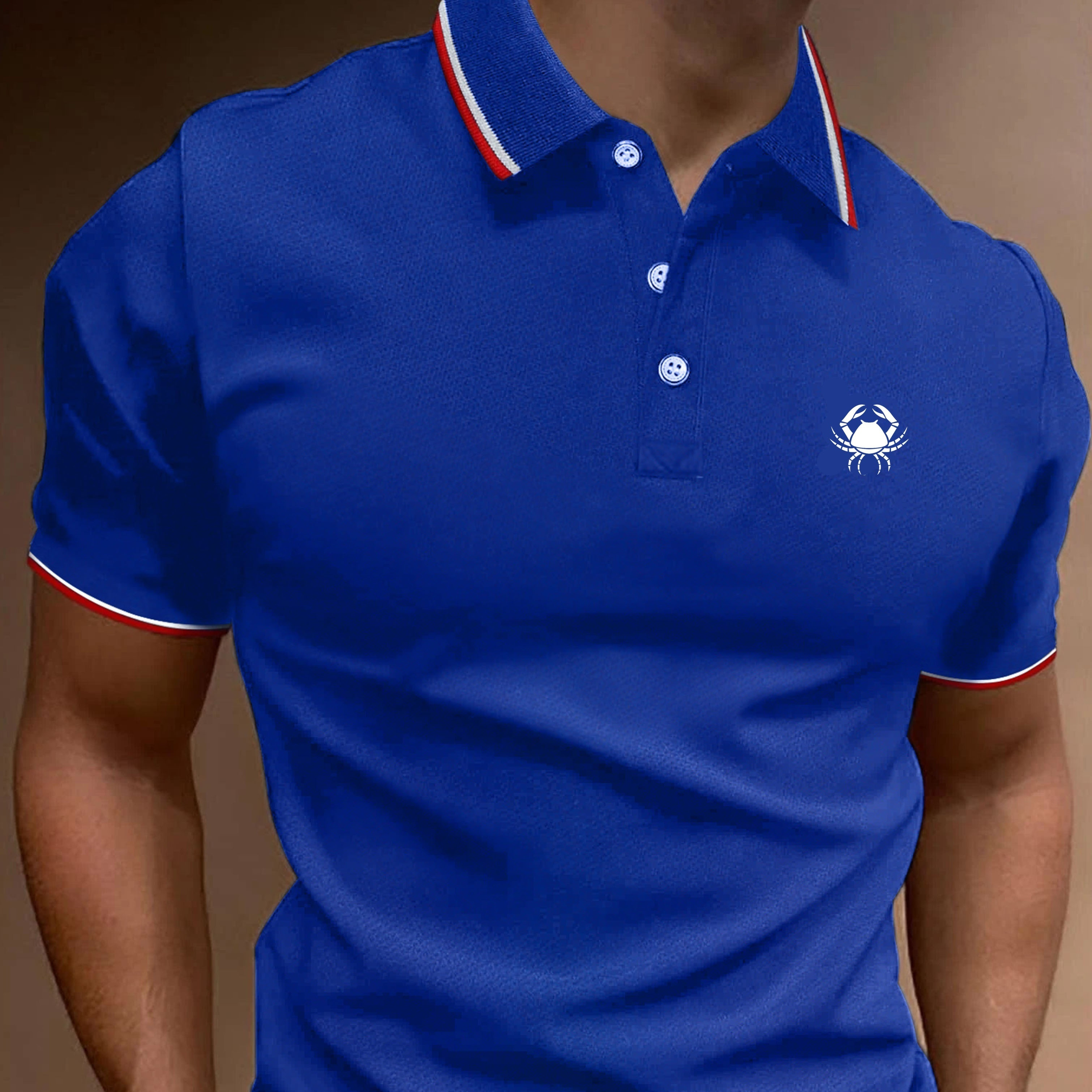 

Breathable Regular Fit Crab Pattern Golf Shirt, Men's Casual V-neck T-shirt Short Sleeve For Summer, Men's Clothing